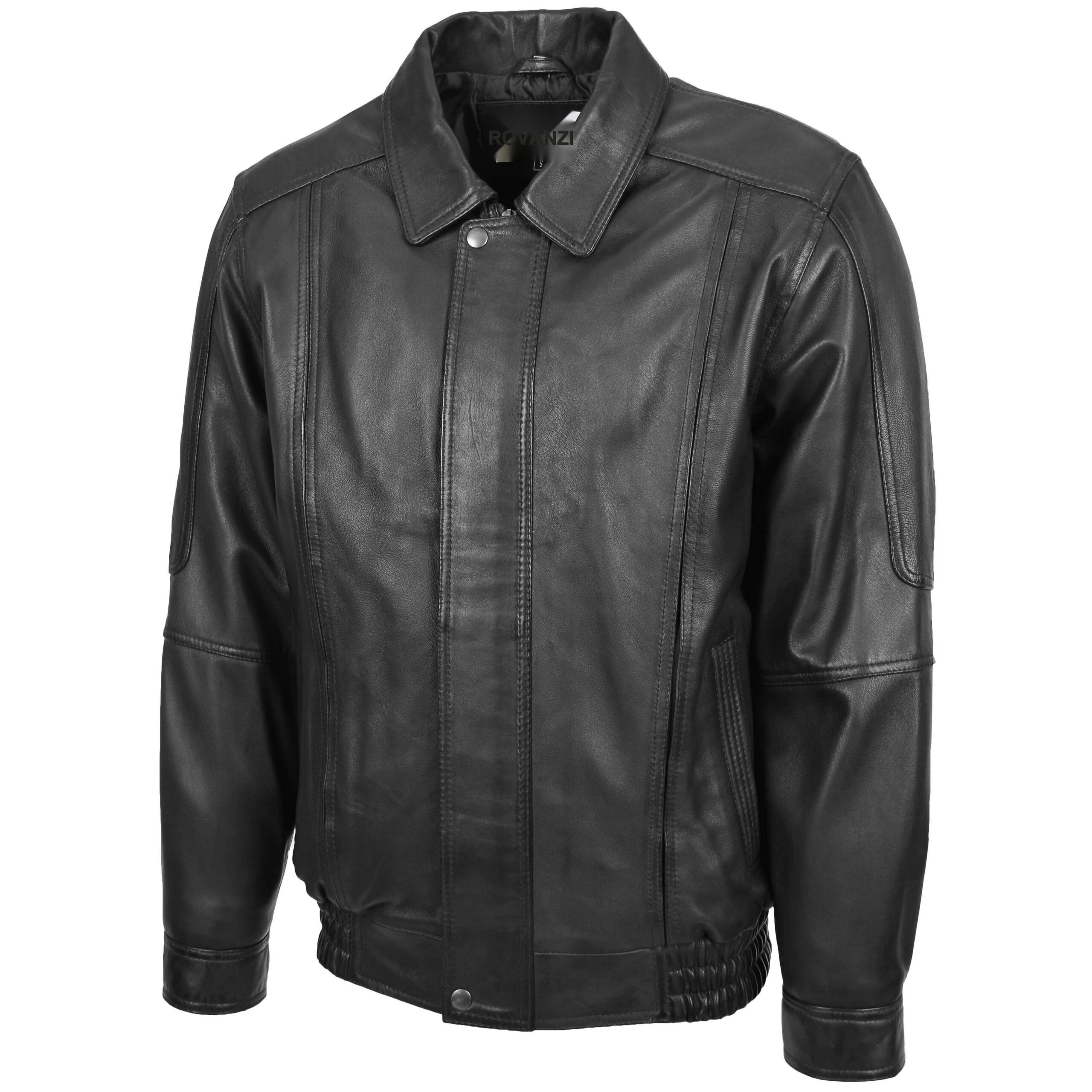 BUNERI Blouson Homme Cuir Bomber Style Classique Noir – Image 4