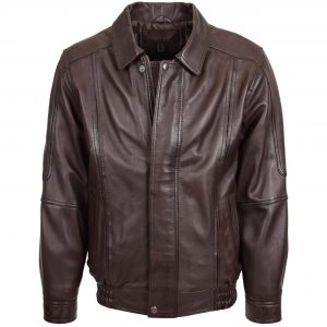 BUNERI Veste Homme Cuir Bomber Classique Marron Nappa