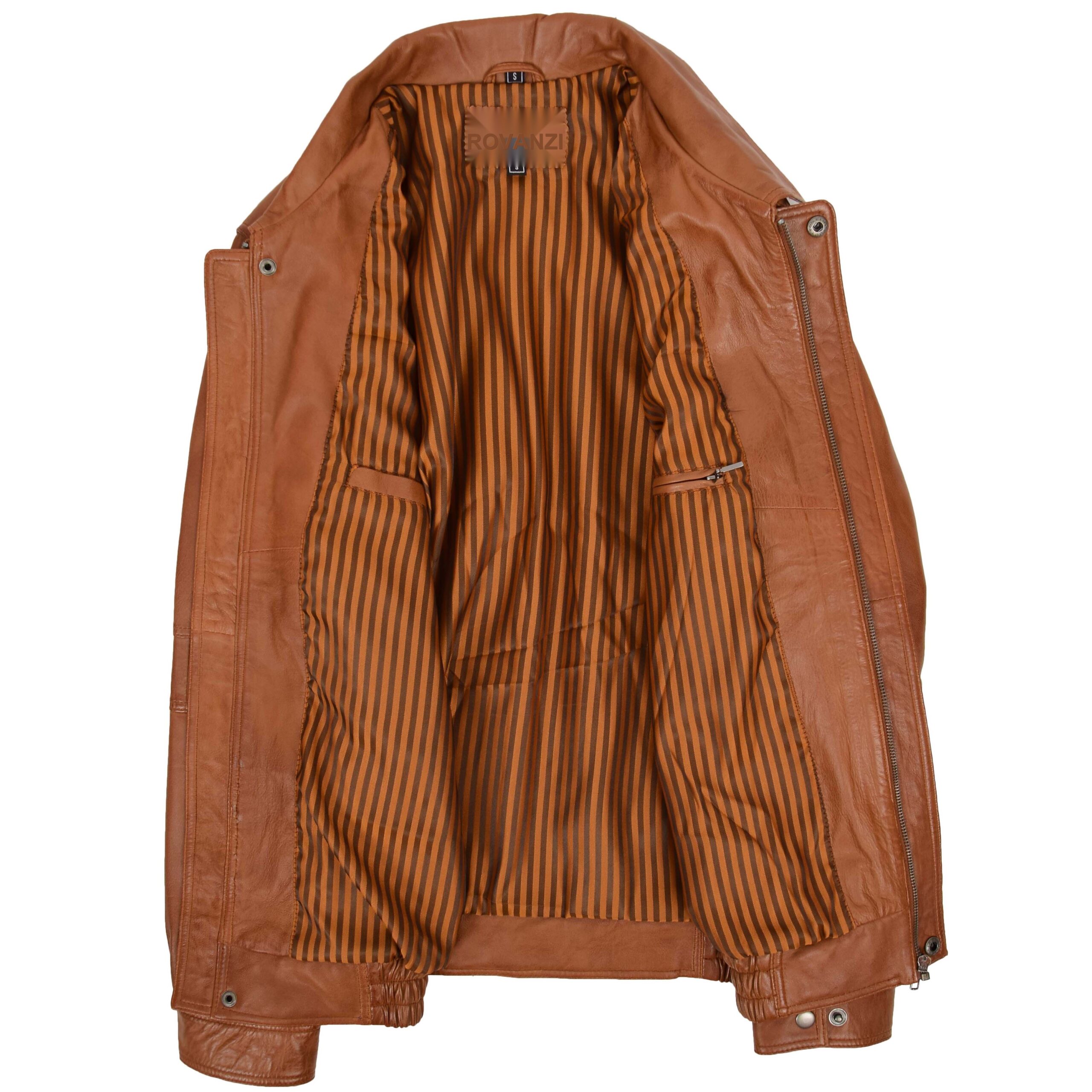 BUNERI Blouson Bomber Homme Cuir Style Classique Camel – Image 5