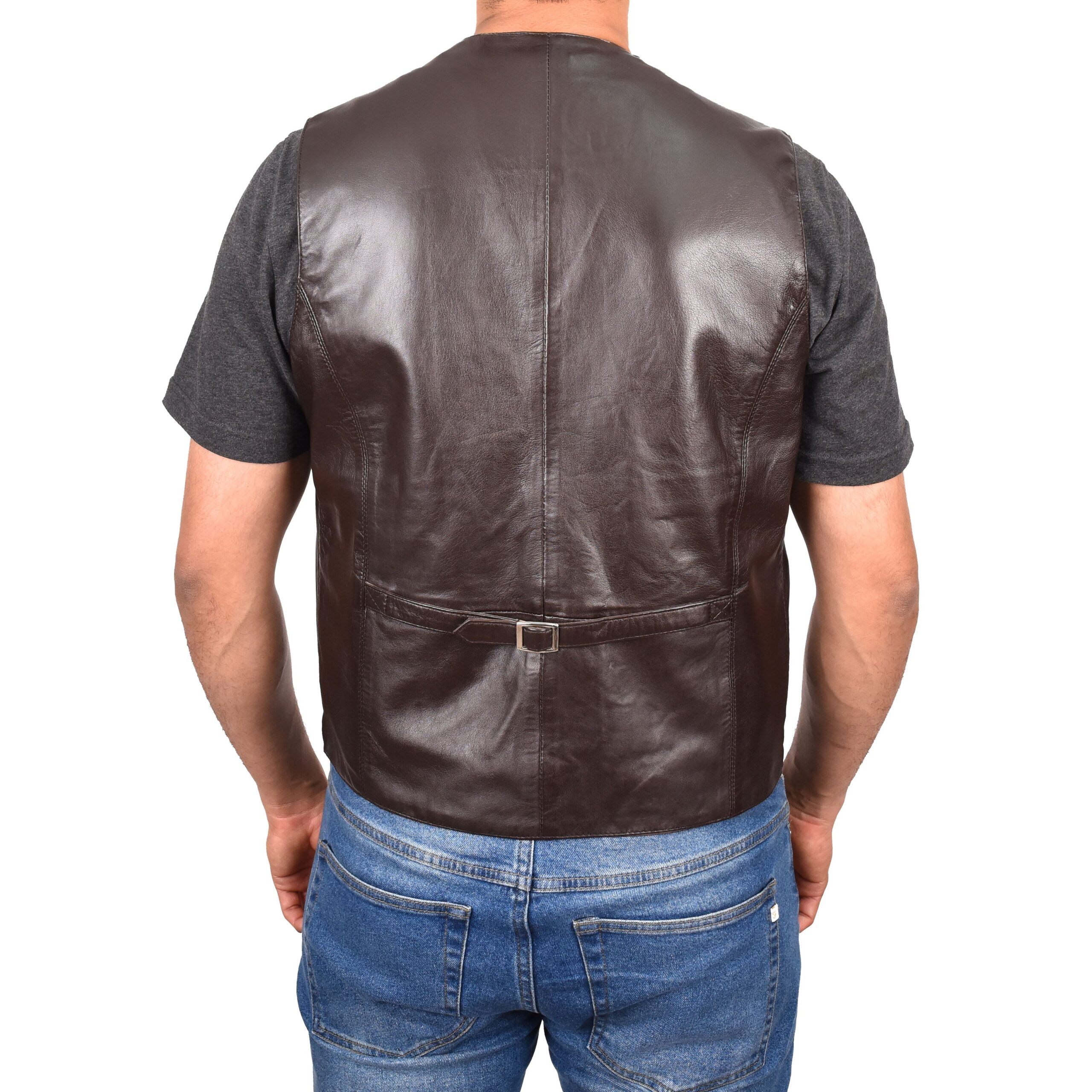 BUNERI Gilet en Cuir Marron pour Homme à Boutonnage – Image 2