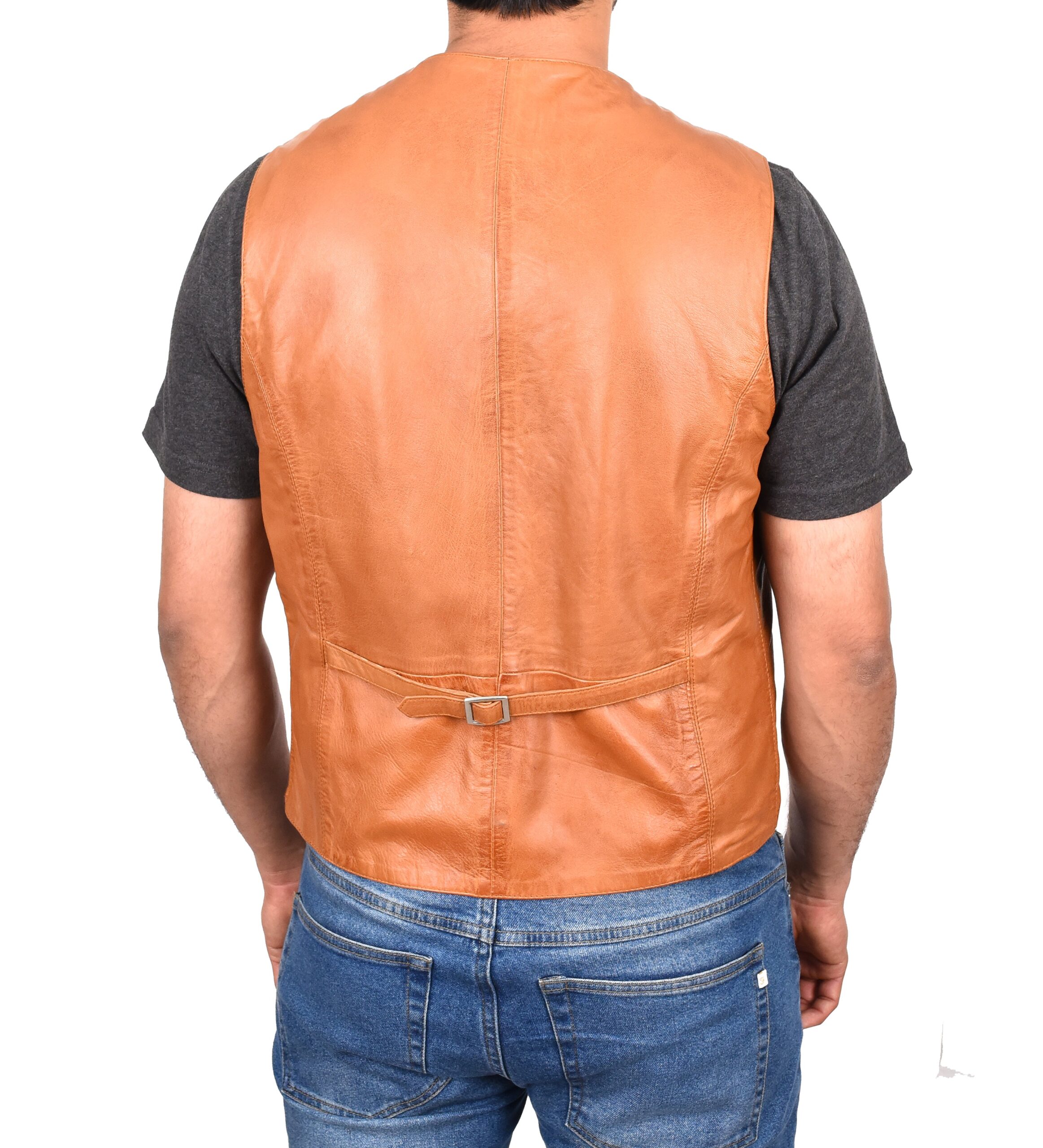 BUNERI Gilet en Cuir Tan pour Homme à Boutonnage – Image 2