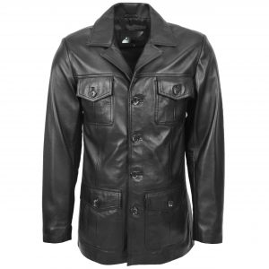 BUNERI Cuir Jerry Noire Caban Boutonnée