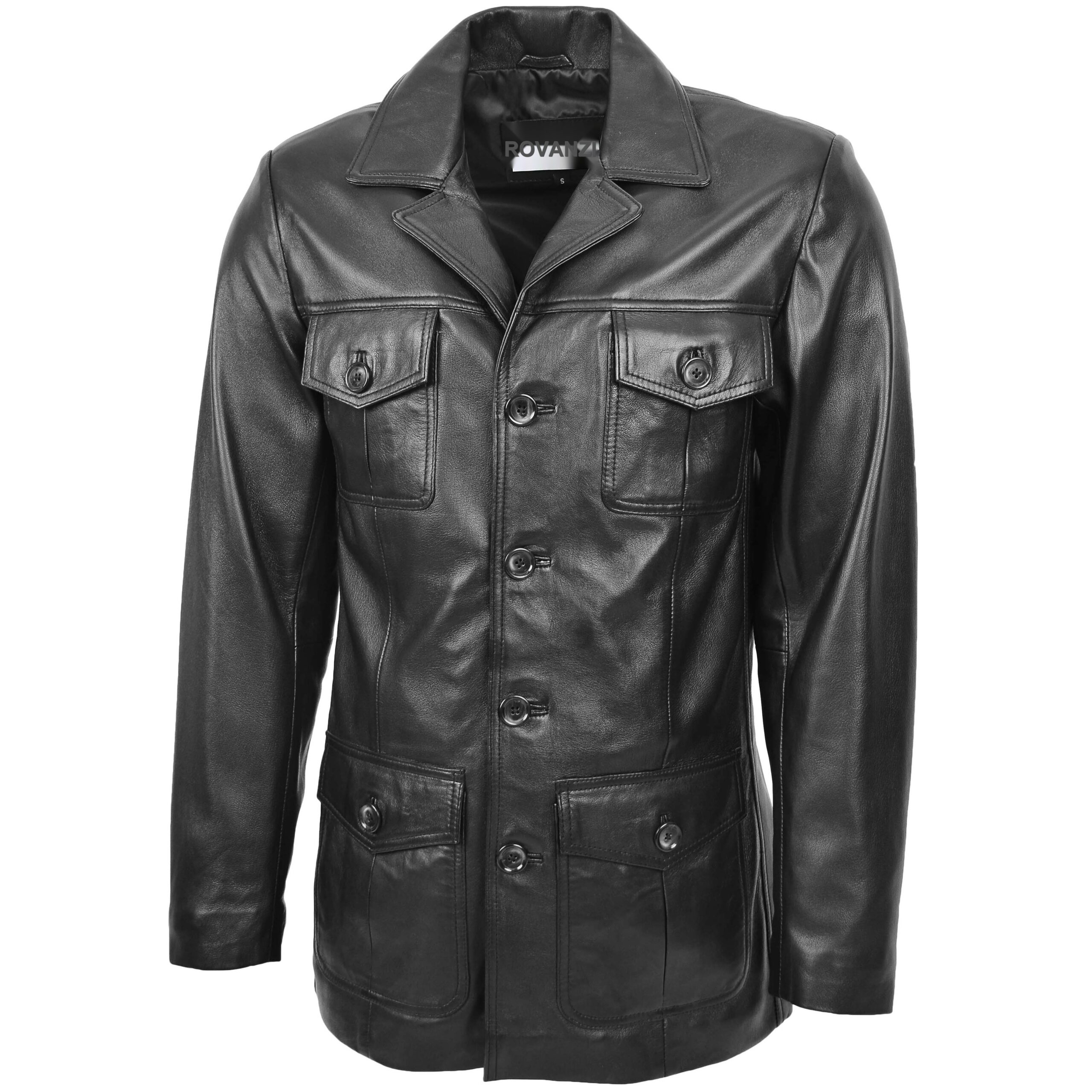 BUNERI Cuir Jerry Noire Caban Boutonnée – Image 3