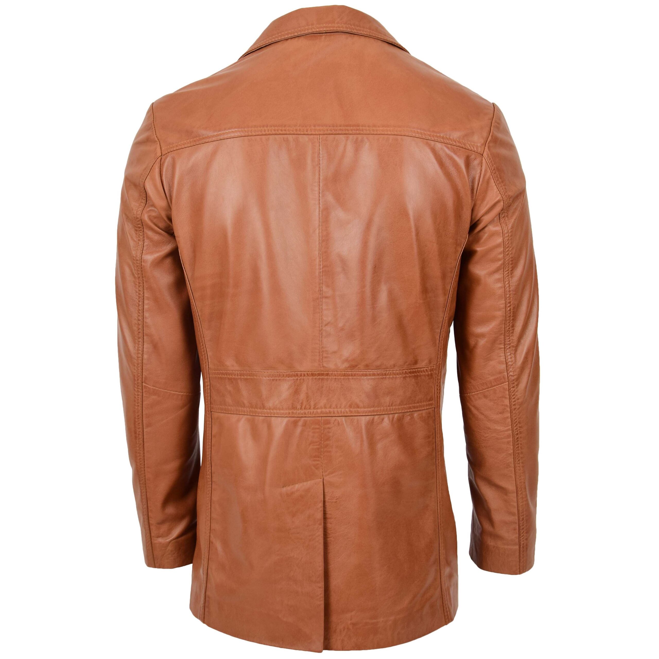 BUNERI Blouson Reefer en Cuir Tan pour Homme à Boutonnage – Image 2