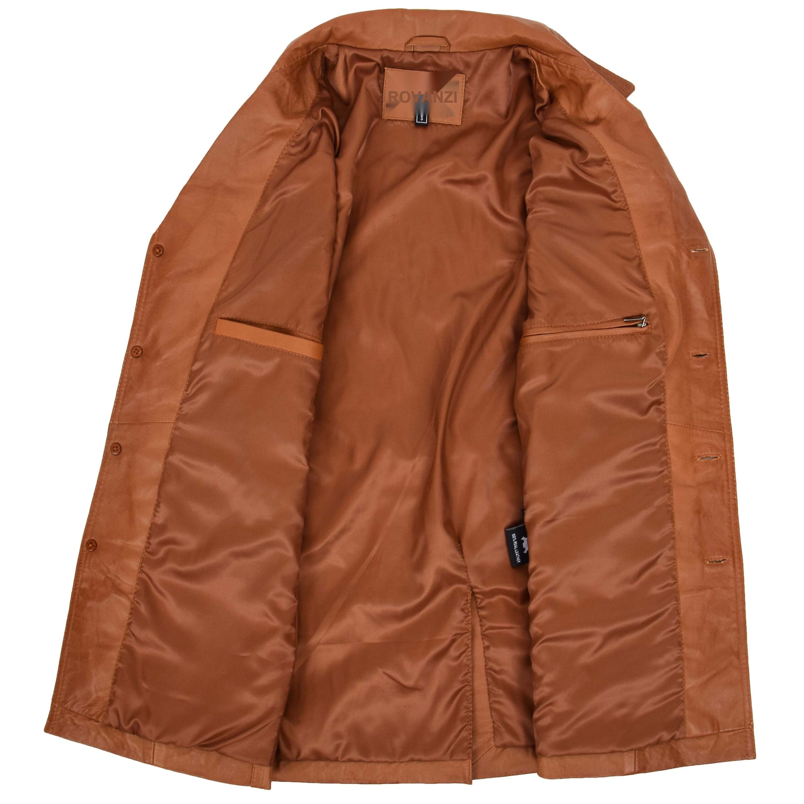 BUNERI Blouson Reefer en Cuir Tan pour Homme à Boutonnage – Image 5