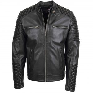 BUNERI Veste Biker Homme Cuir Souple Casual Noir