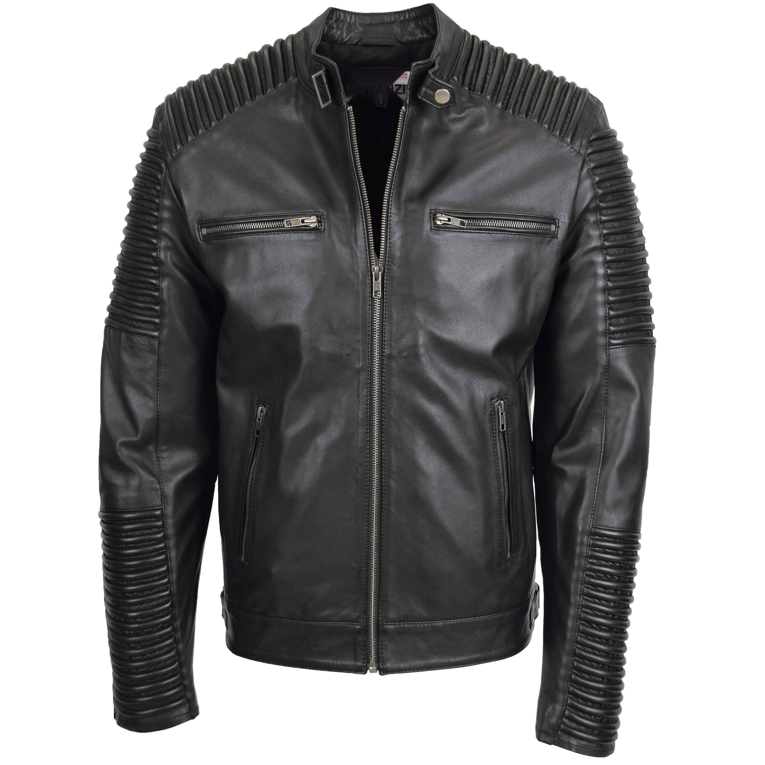 BUNERI Veste Biker Homme Cuir Souple Casual Noir