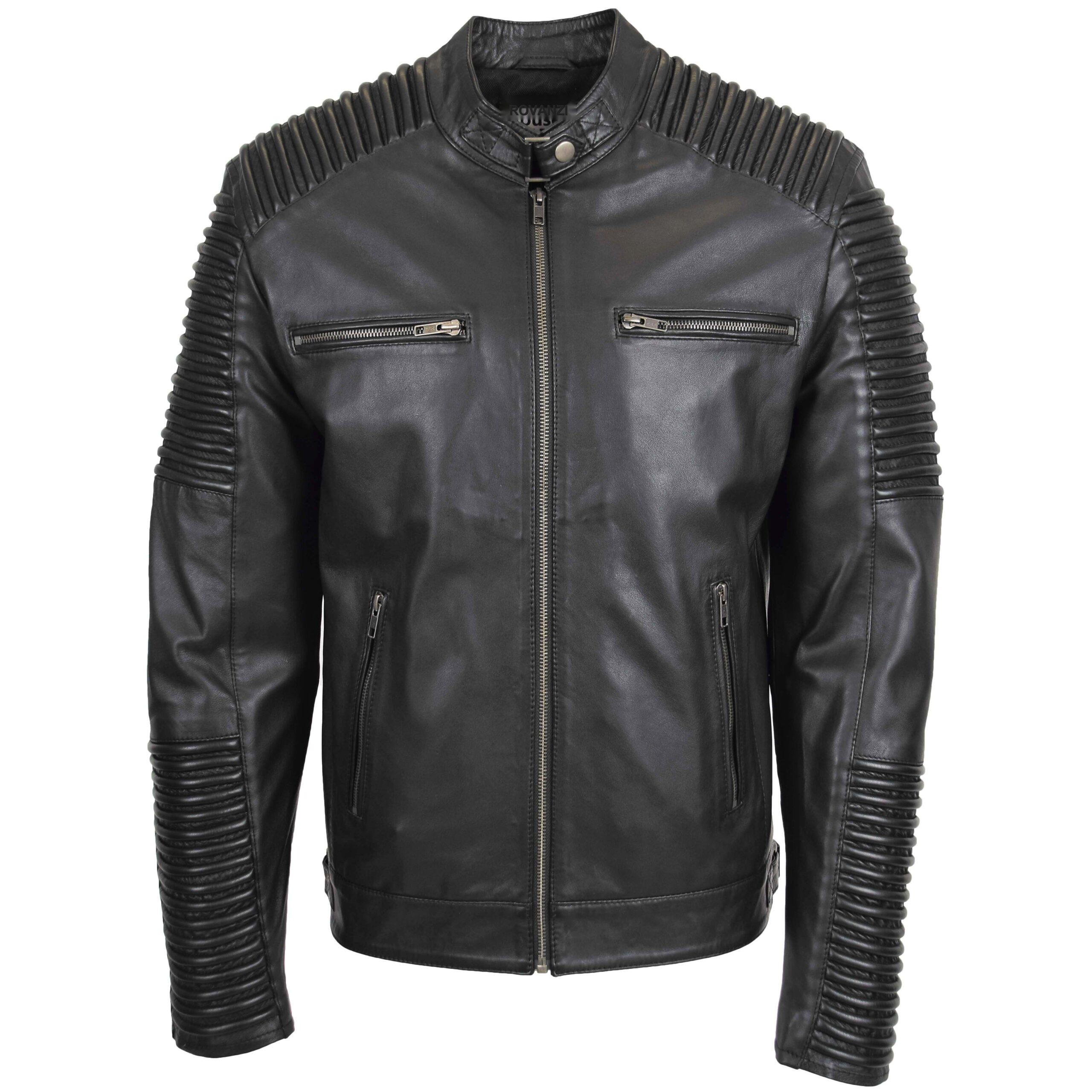 BUNERI Veste Biker Homme Cuir Souple Casual Noir – Image 3