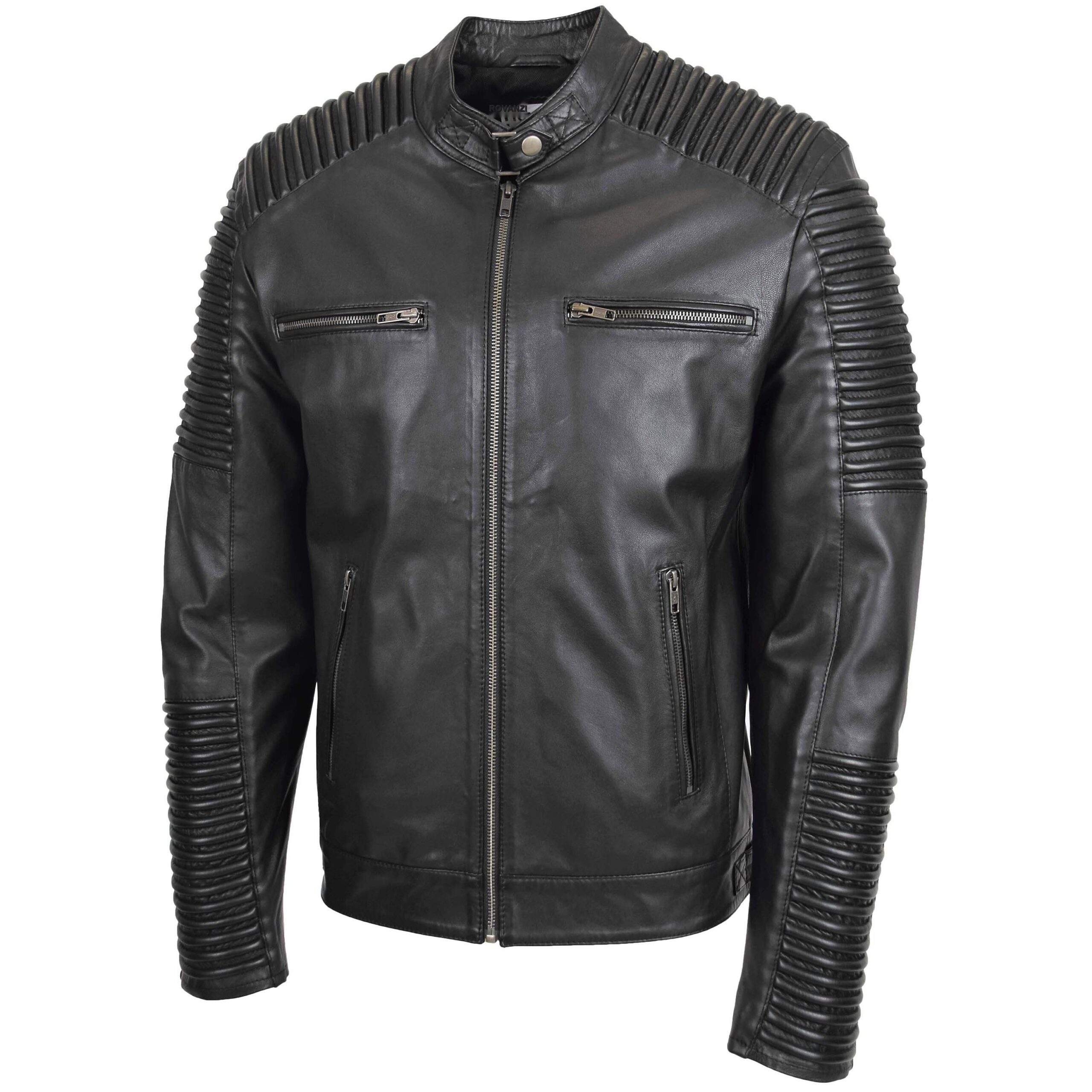 BUNERI Veste Biker Homme Cuir Souple Casual Noir – Image 4