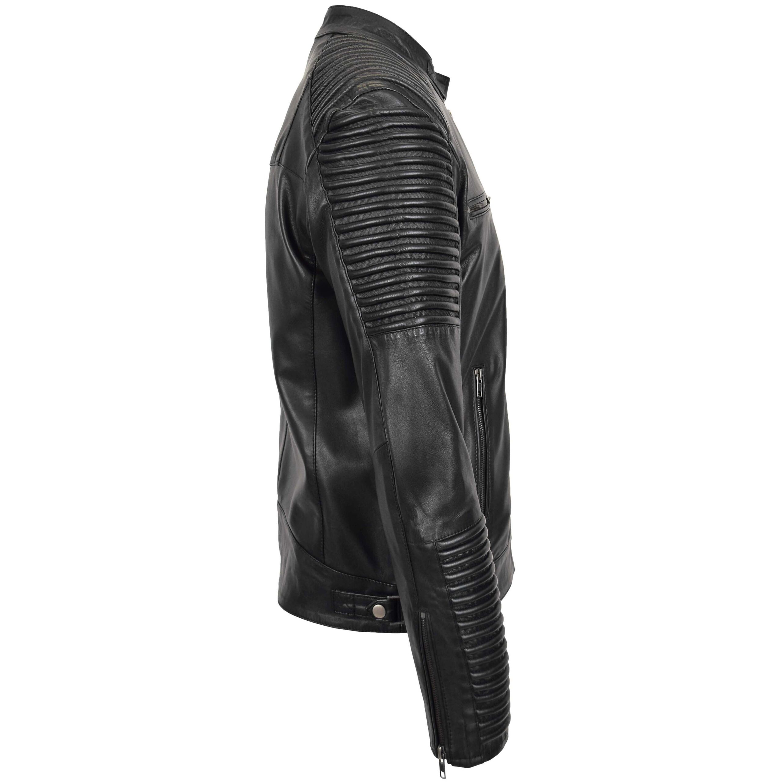 BUNERI Veste Biker Homme Cuir Souple Casual Noir – Image 5