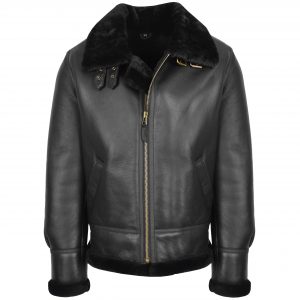 BUNERI B3 Classic Veste Homme Peau de Mouton Originale Noire