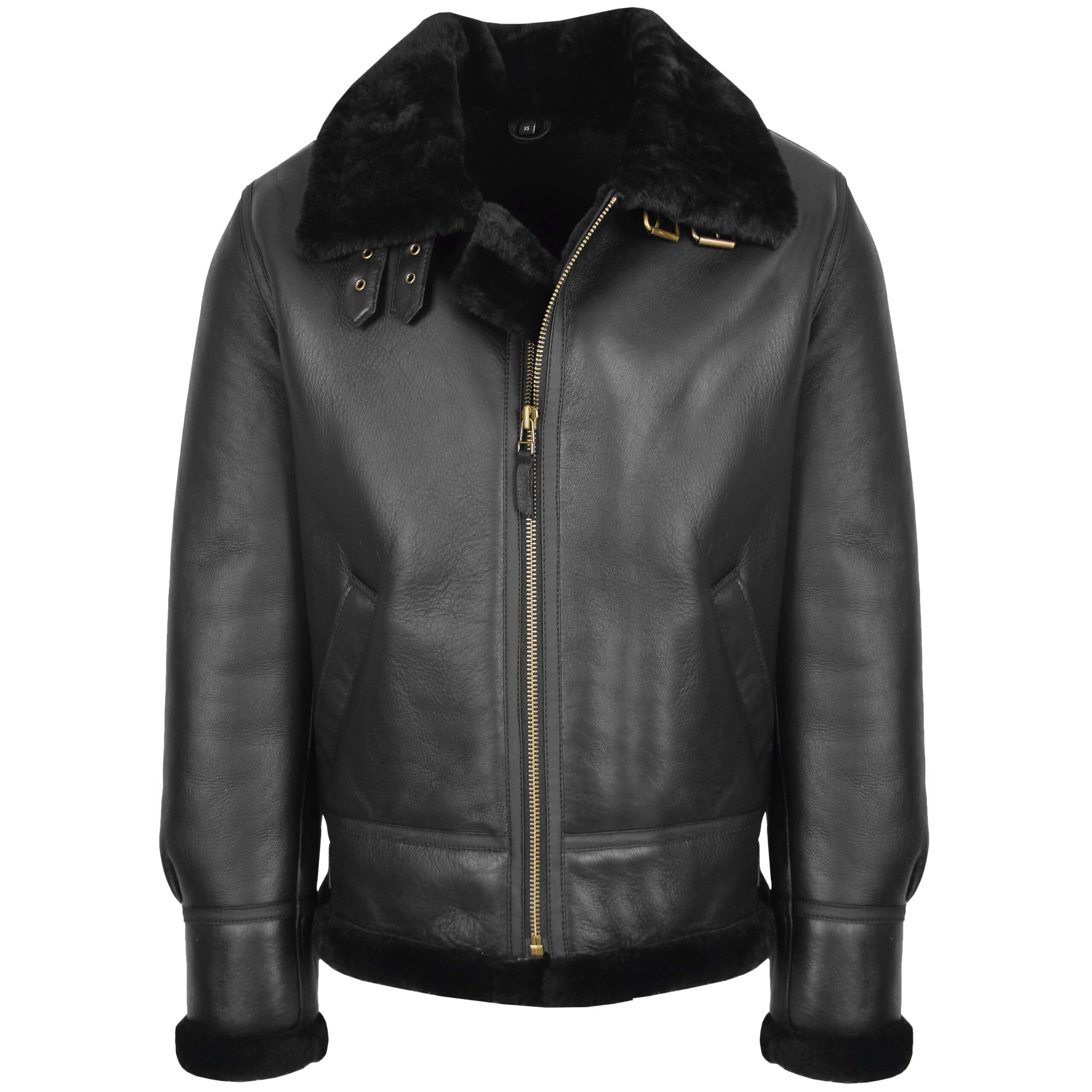 BUNERI B3 Classic Veste Homme Peau de Mouton Originale Noire