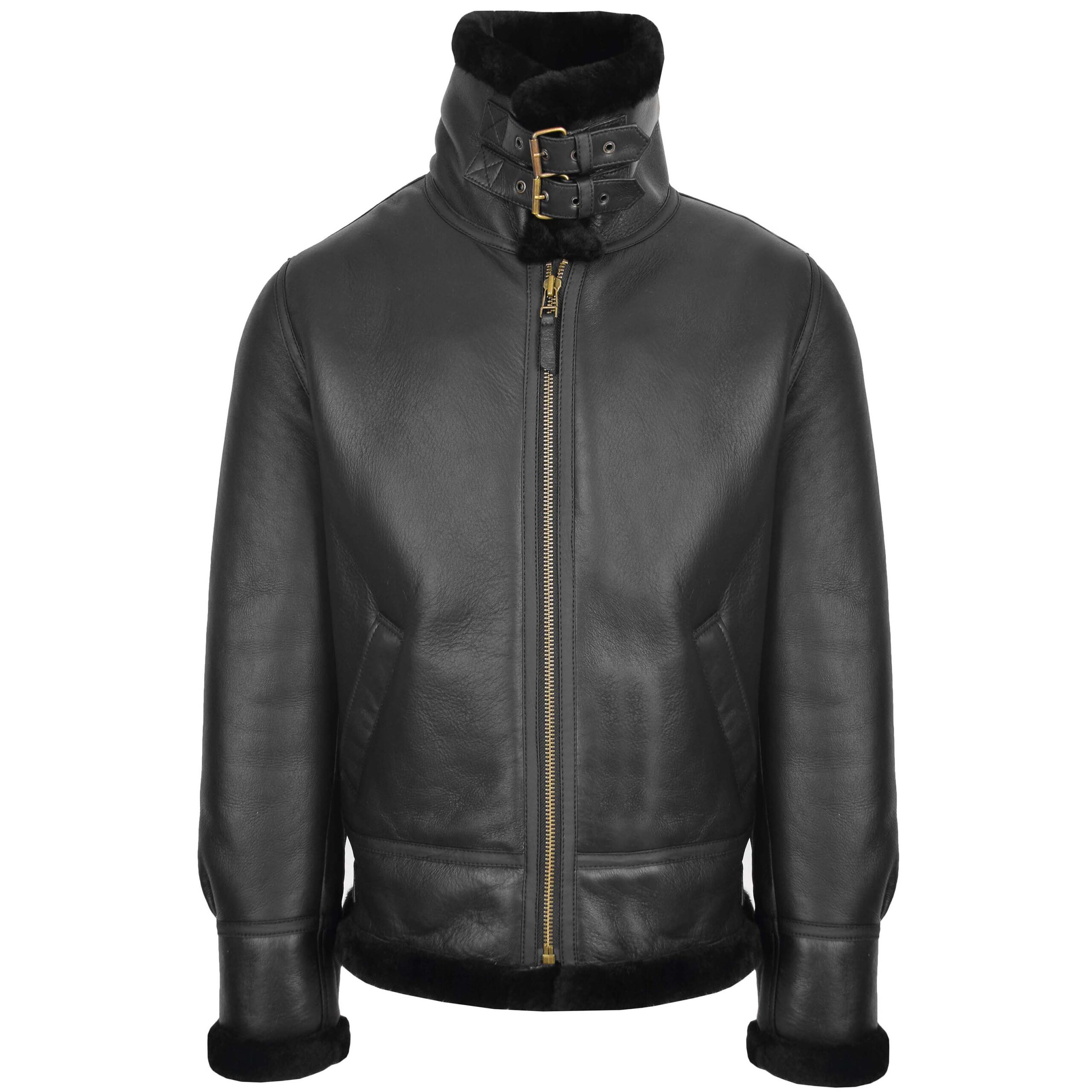 BUNERI B3 Classic Veste Homme Peau de Mouton Originale Noire – Image 4