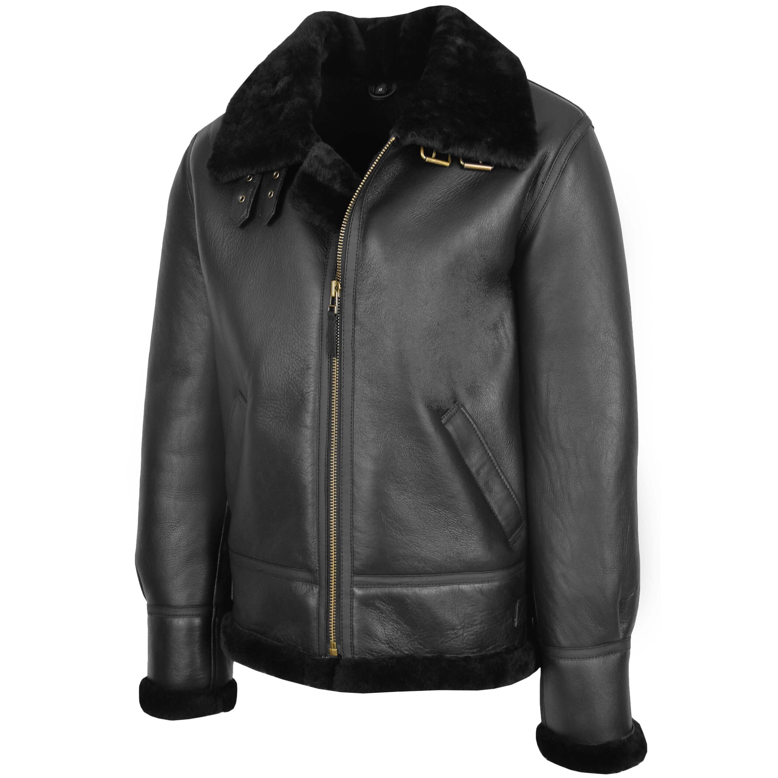 BUNERI B3 Classic Veste Homme Peau de Mouton Originale Noire – Image 3