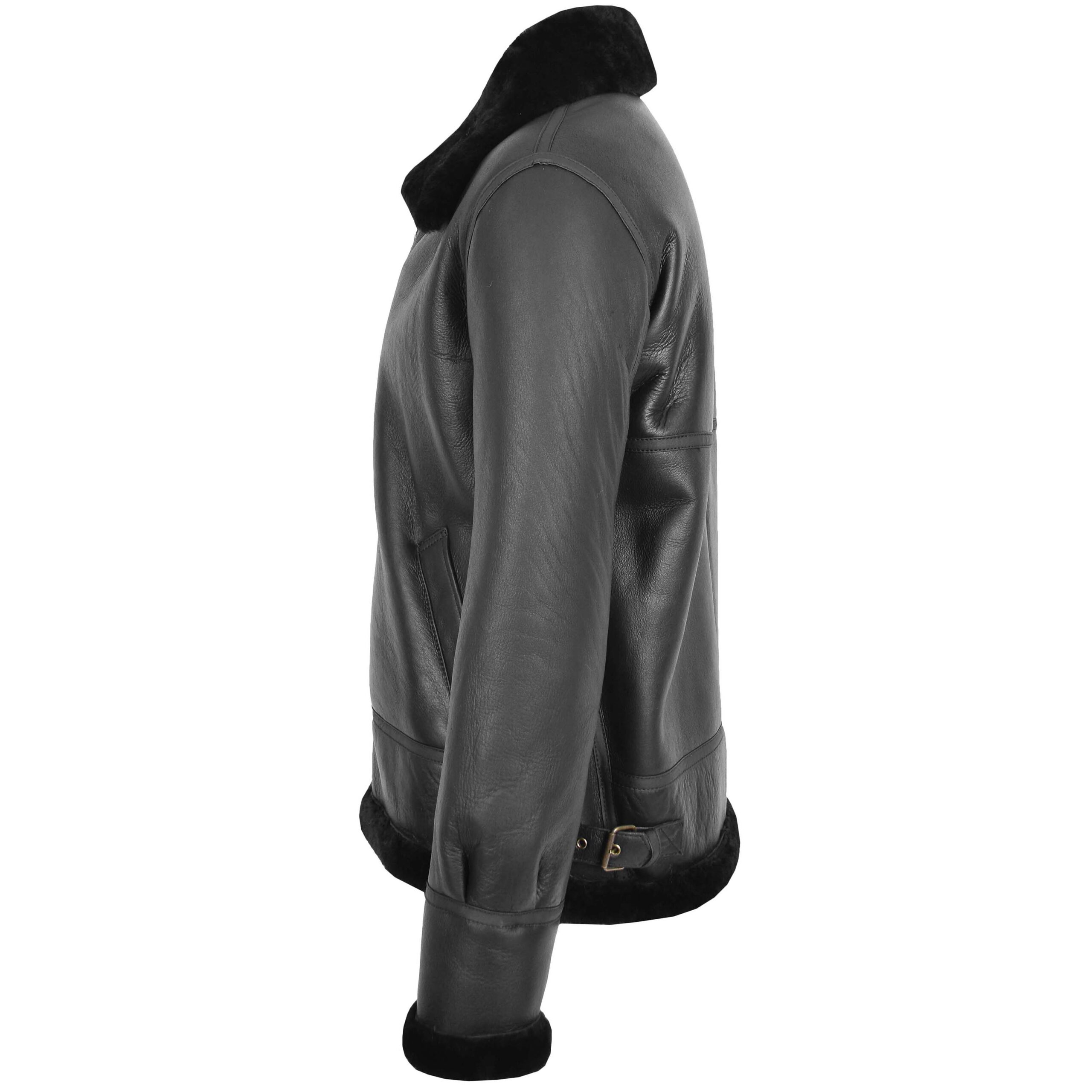 BUNERI B3 Classic Veste Homme Peau de Mouton Originale Noire – Image 5