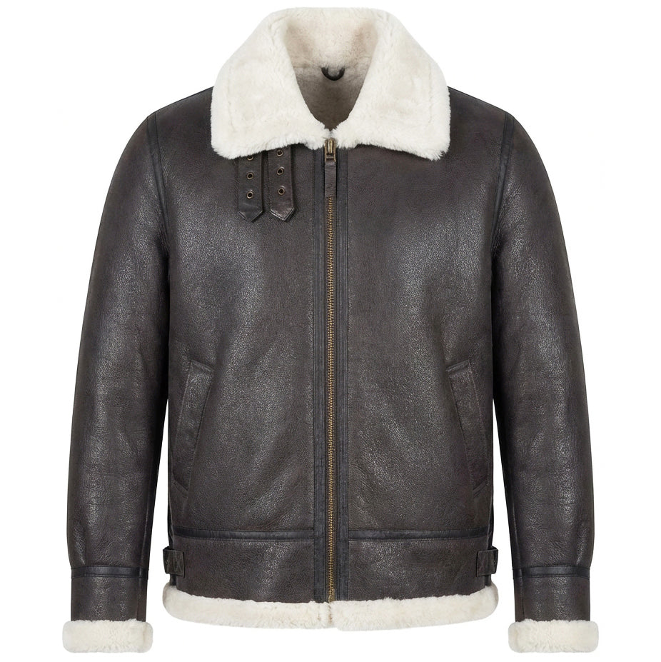 BUNERI B3 Classic Veste Homme Peau de Mouton Originale Pierre Blanc Vintage