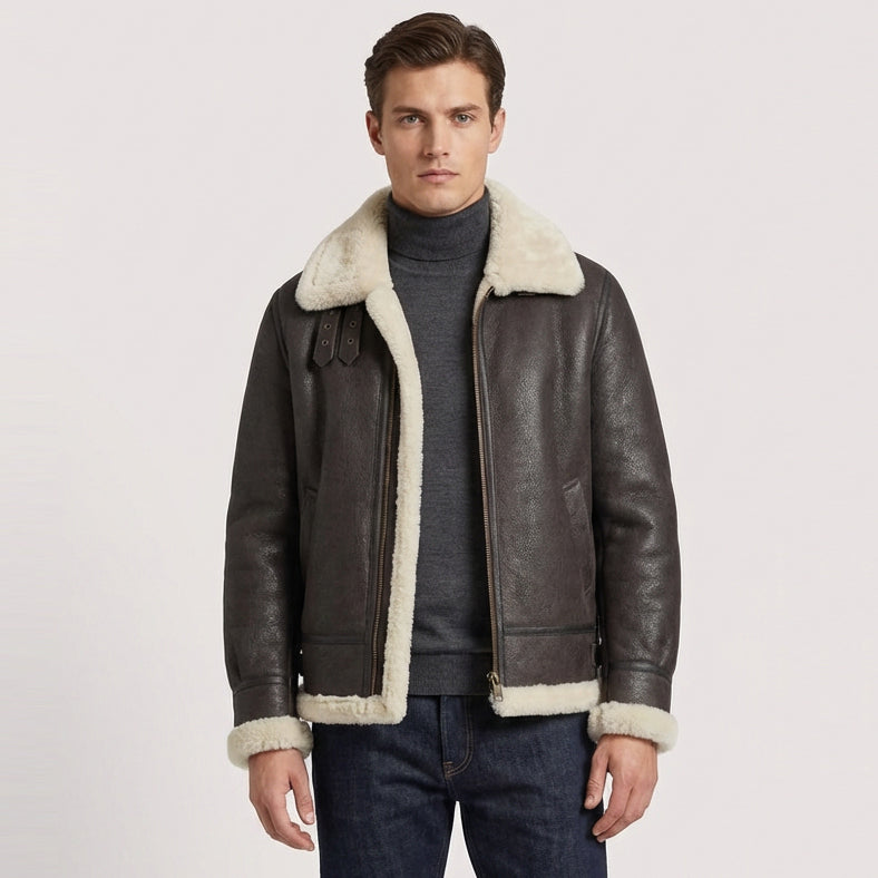 BUNERI B3 Classic Veste Homme Peau de Mouton Originale Pierre Blanc Vintage – Image 4