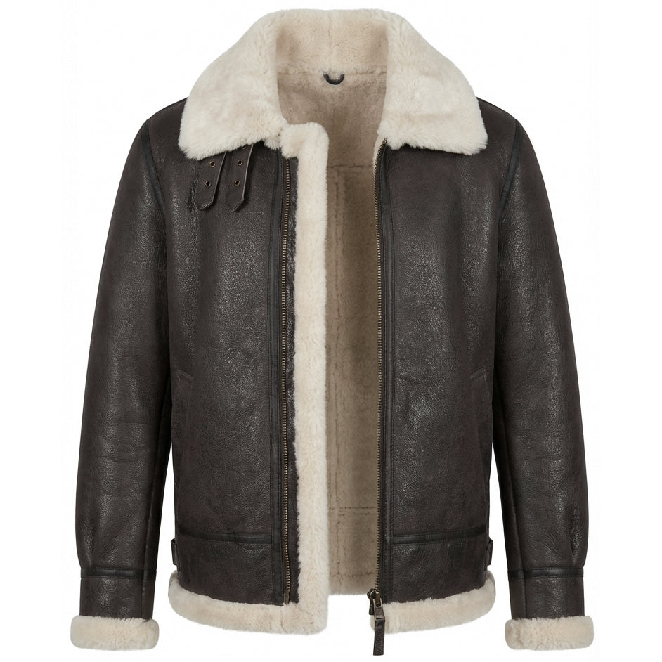 BUNERI B3 Classic Veste Homme Peau de Mouton Originale Pierre Blanc Vintage – Image 3