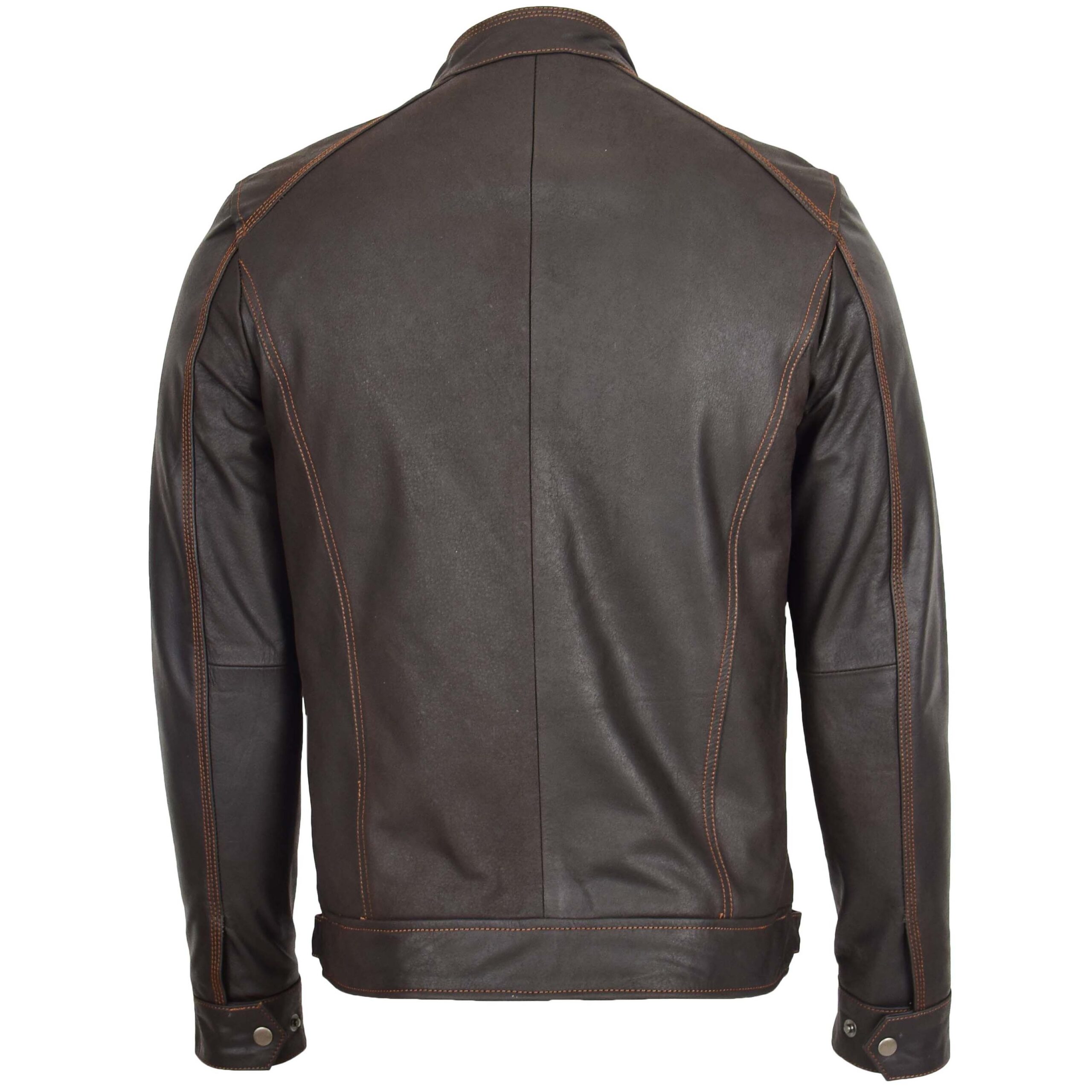 BUNERI Veste Biker en Cuir Marron Classique à Zip pour Homme – Image 2