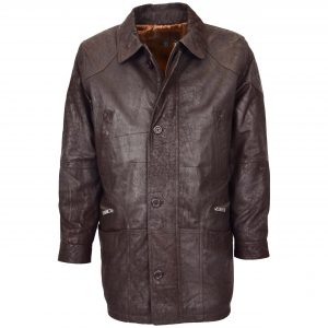 BUNERI M2 Manteau Voiture Hiver en Cuir Marron Classique