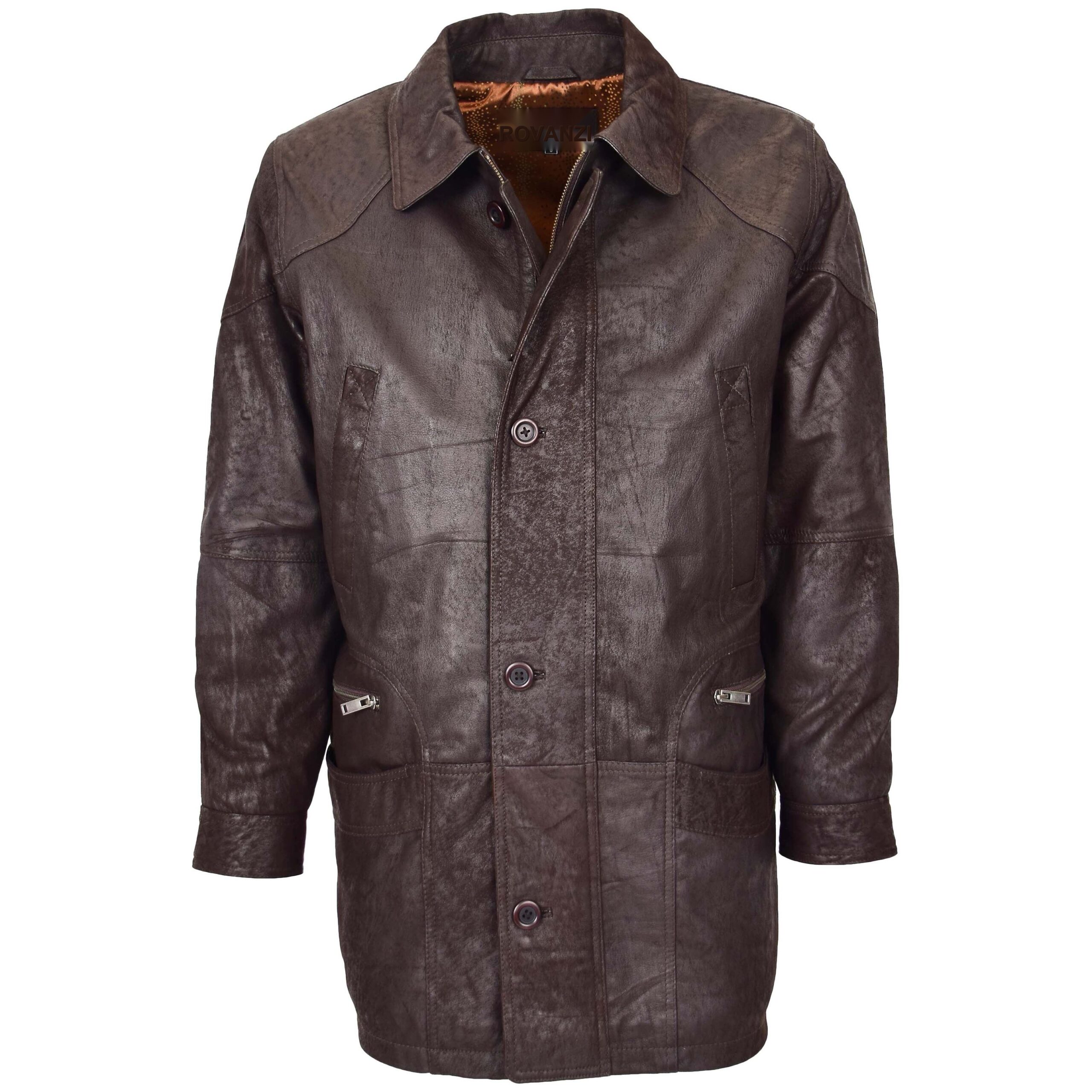BUNERI M2 Manteau Voiture Hiver en Cuir Marron Classique