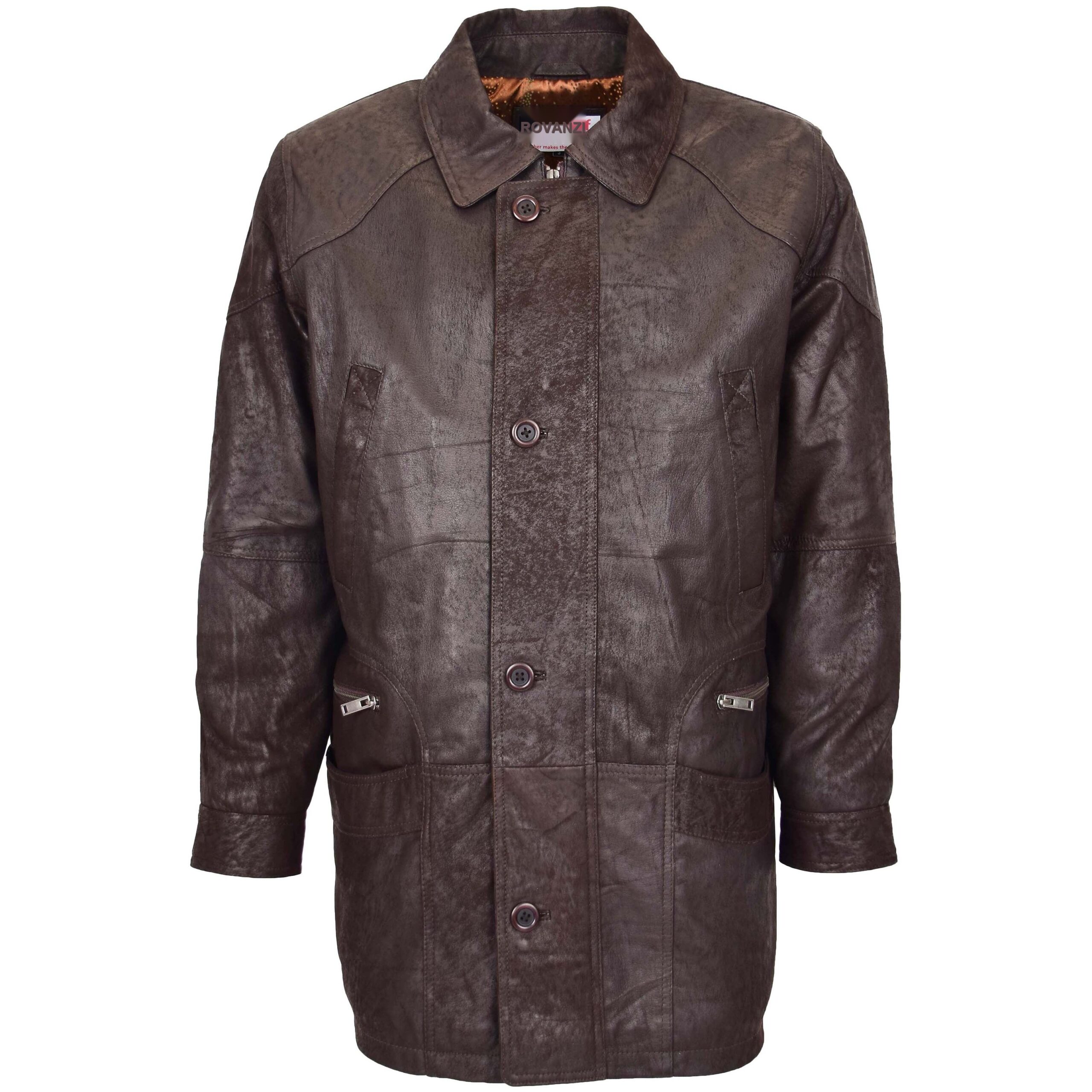 BUNERI M2 Manteau Voiture Hiver en Cuir Marron Classique – Image 3