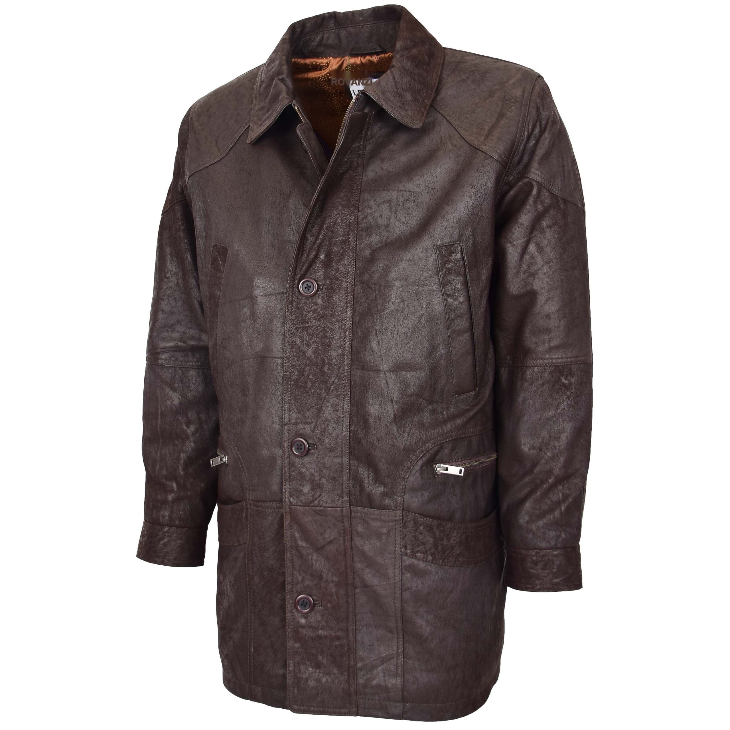 BUNERI M2 Manteau Voiture Hiver en Cuir Marron Classique – Image 4