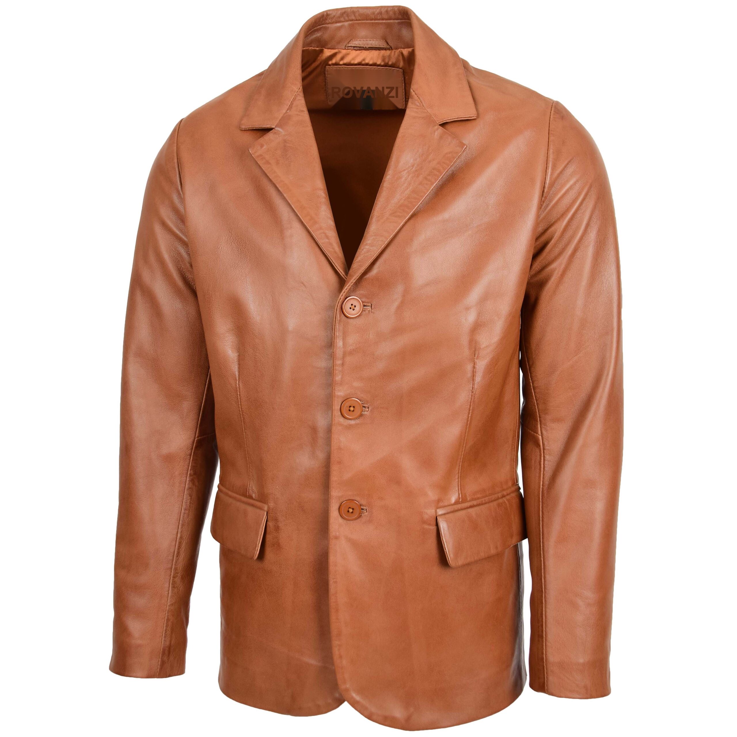 BUNERI Cuir Souple David Tan Classique Trois Boutons Homme – Image 3