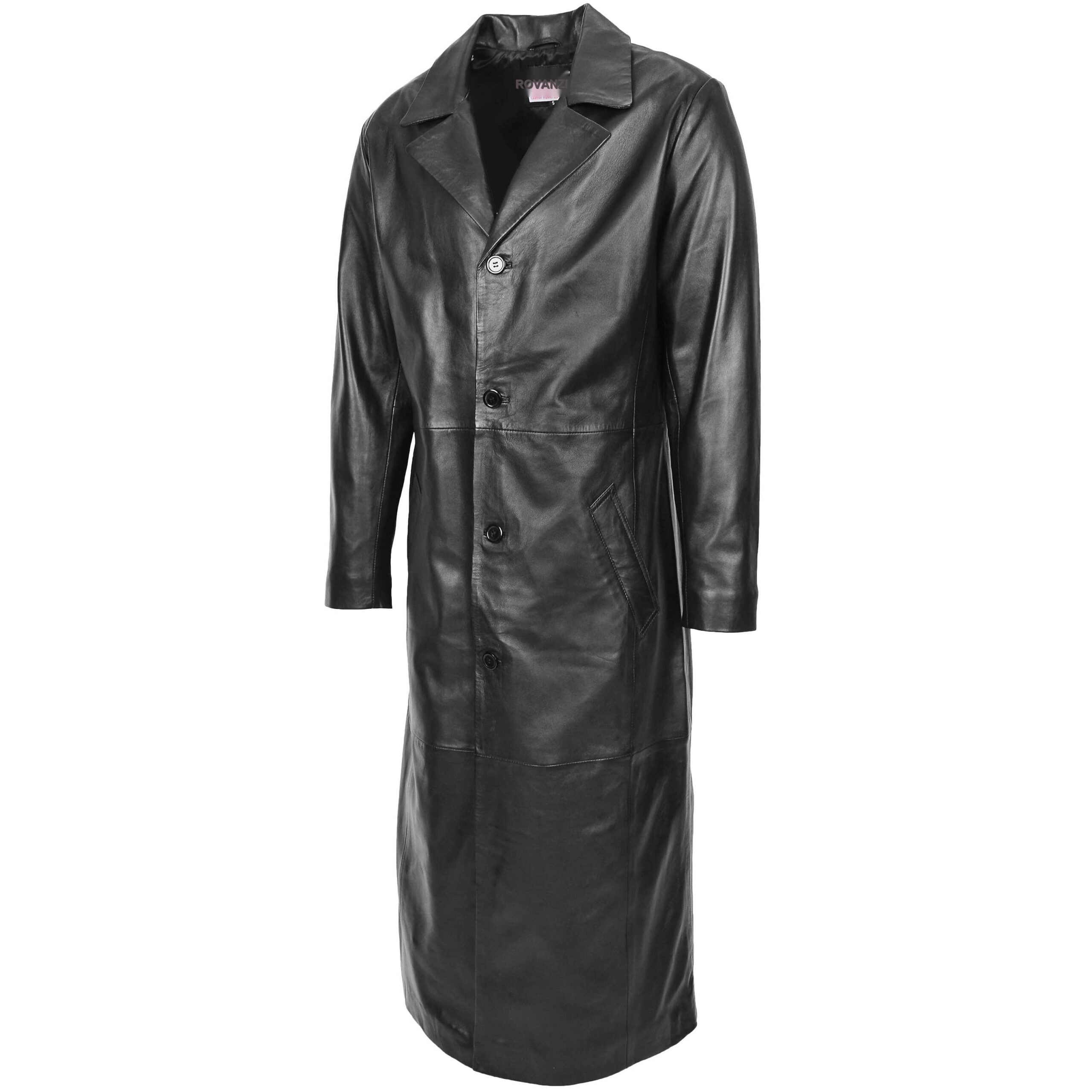 BUNERI Manteau en Cuir Pleine Longueur pour Homme Noir – Image 4