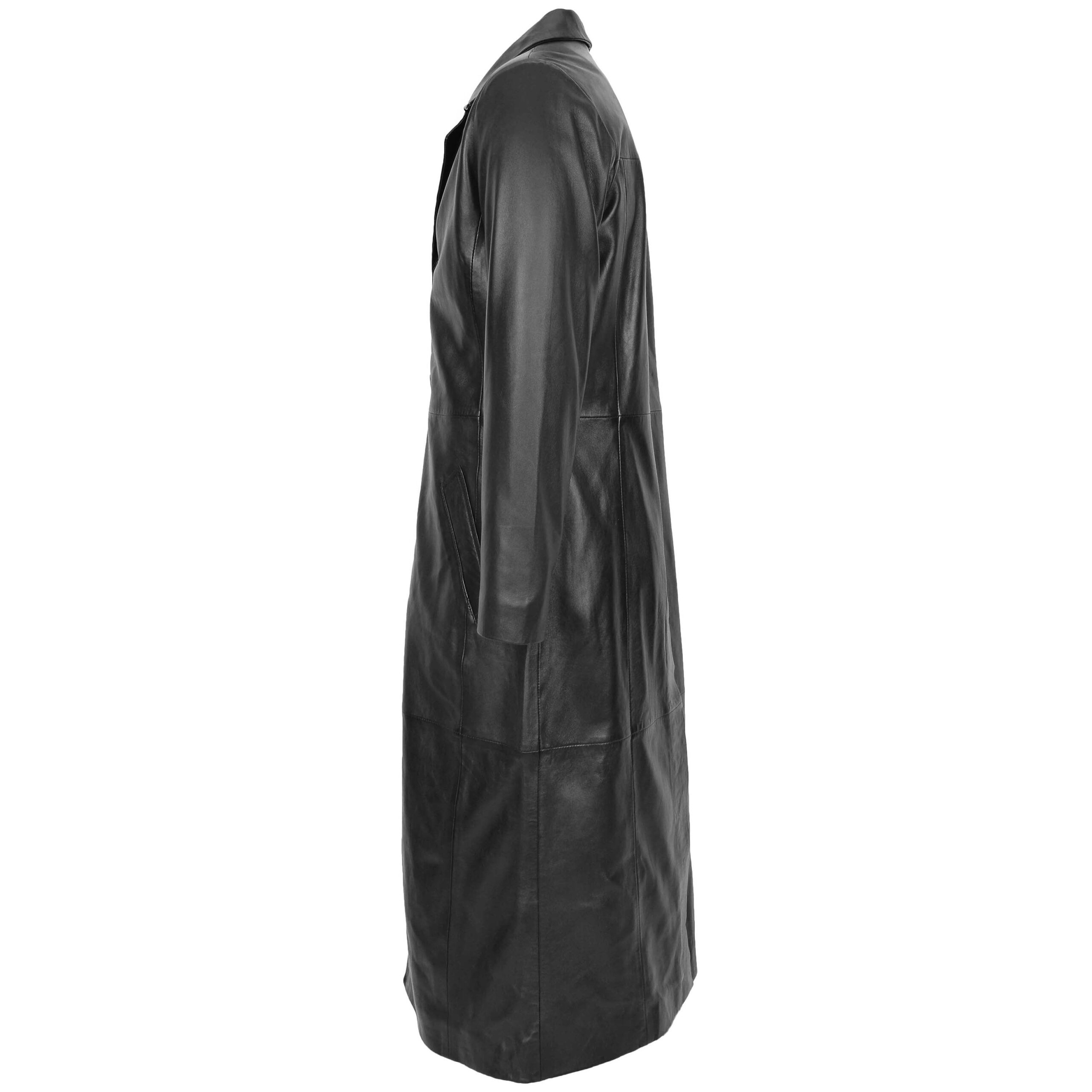BUNERI Manteau en Cuir Pleine Longueur pour Homme Noir – Image 5