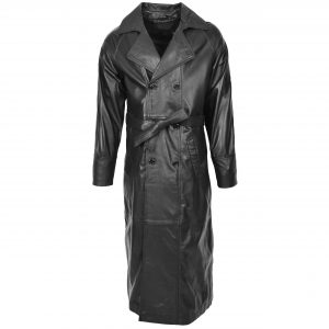 BUNERI Manteau en Cuir Double Boutonnage Pleine Longueur Homme Noir