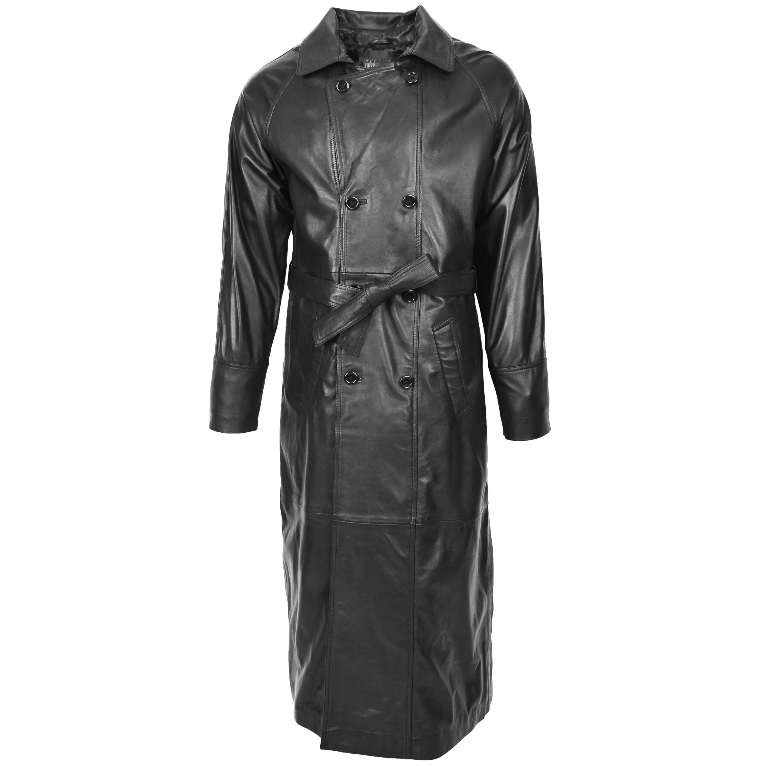 BUNERI Manteau en Cuir Double Boutonnage Pleine Longueur Homme Noir – Image 3