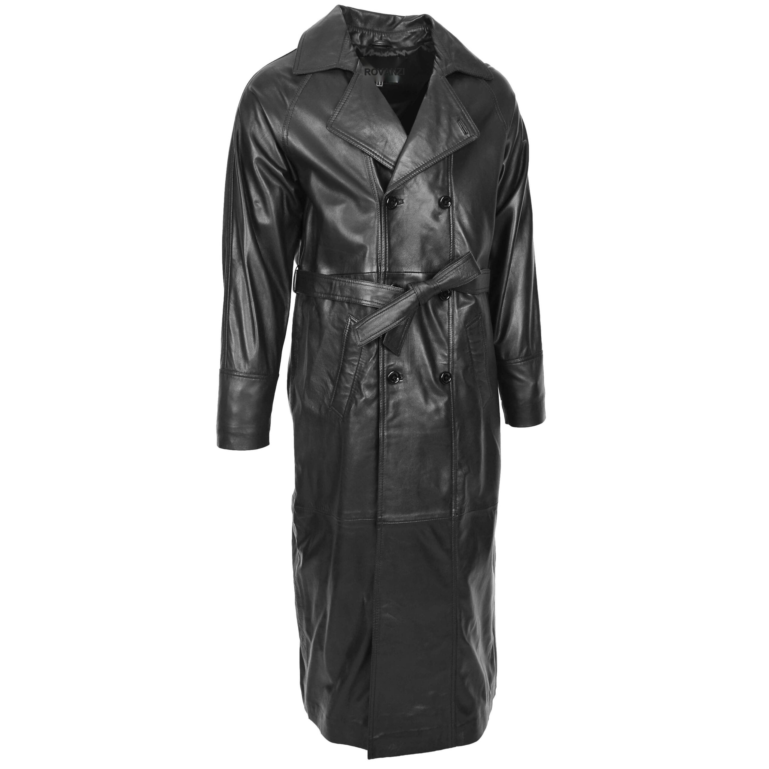BUNERI Manteau en Cuir Double Boutonnage Pleine Longueur Homme Noir – Image 4