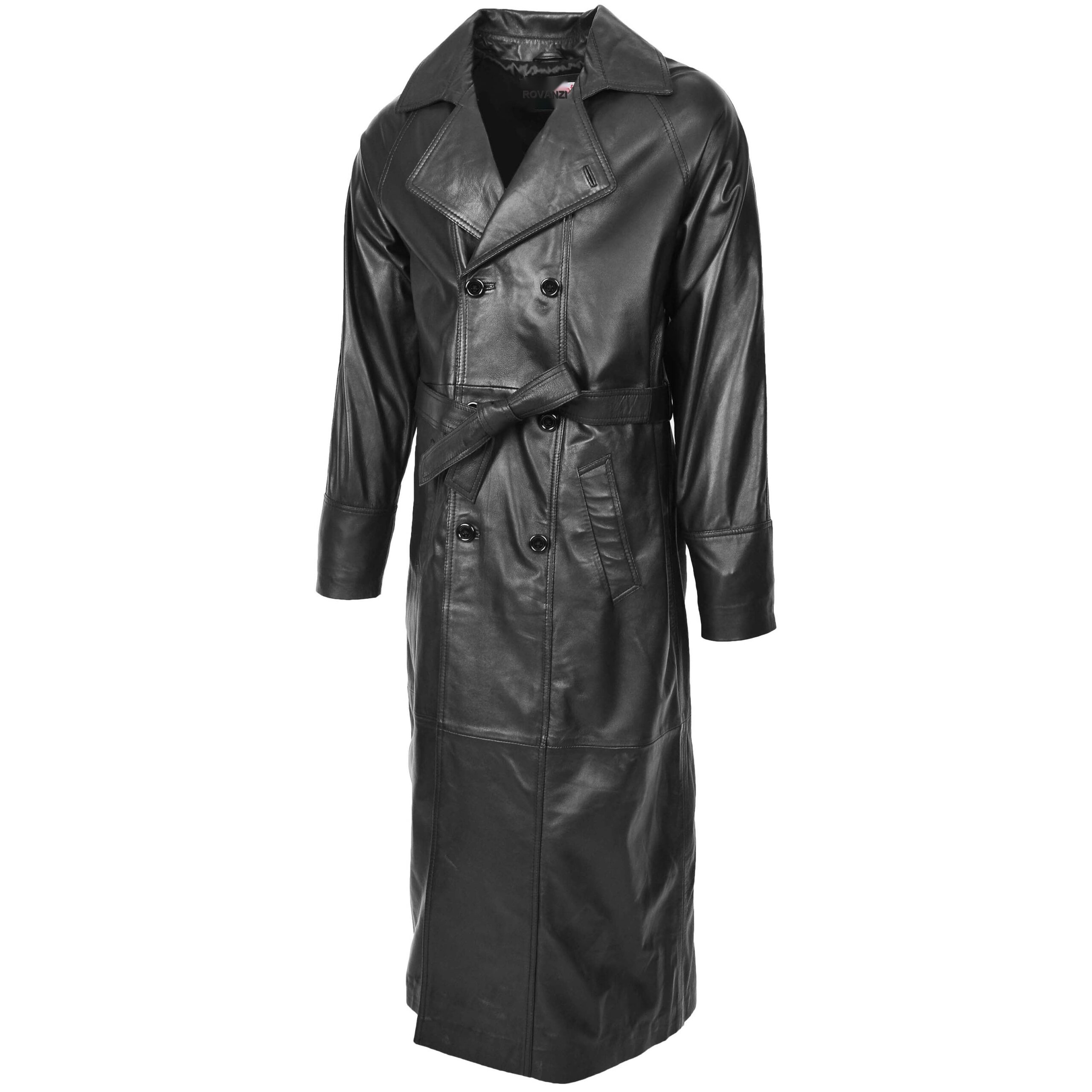 BUNERI Manteau en Cuir Double Boutonnage Pleine Longueur Homme Noir – Image 5