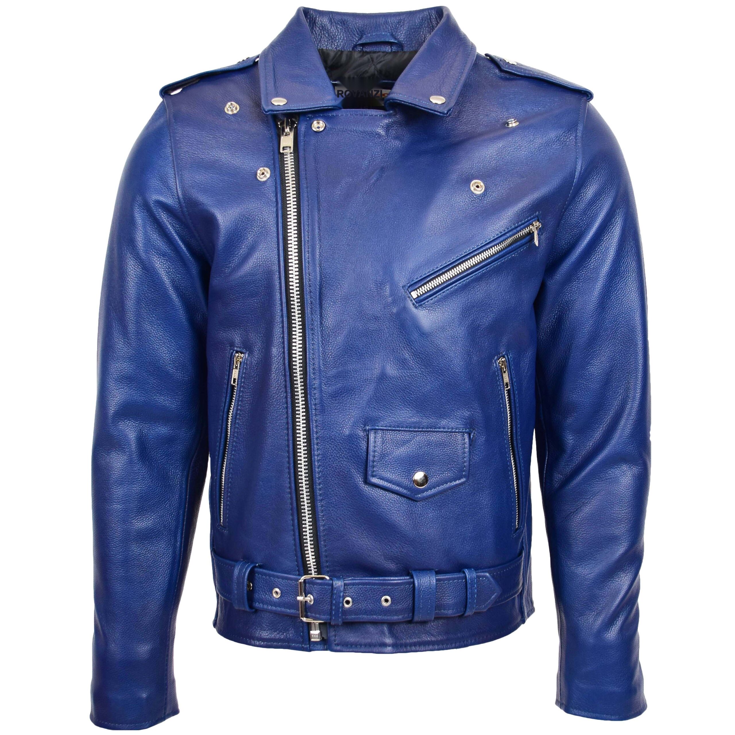 BUNERI Blouson Biker en Cuir Lourd Bleu pour Homme – Image 3