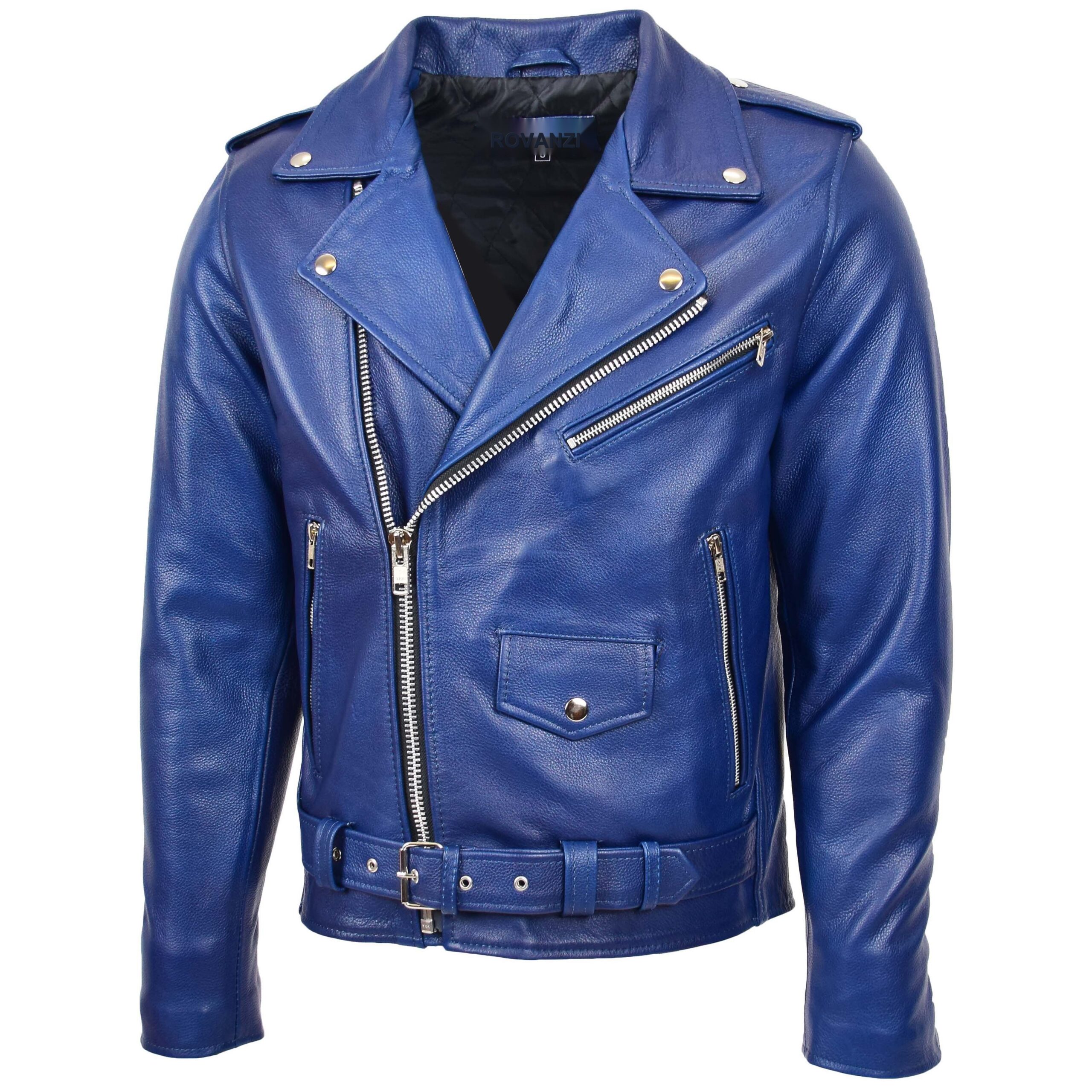 BUNERI Blouson Biker en Cuir Lourd Bleu pour Homme – Image 4
