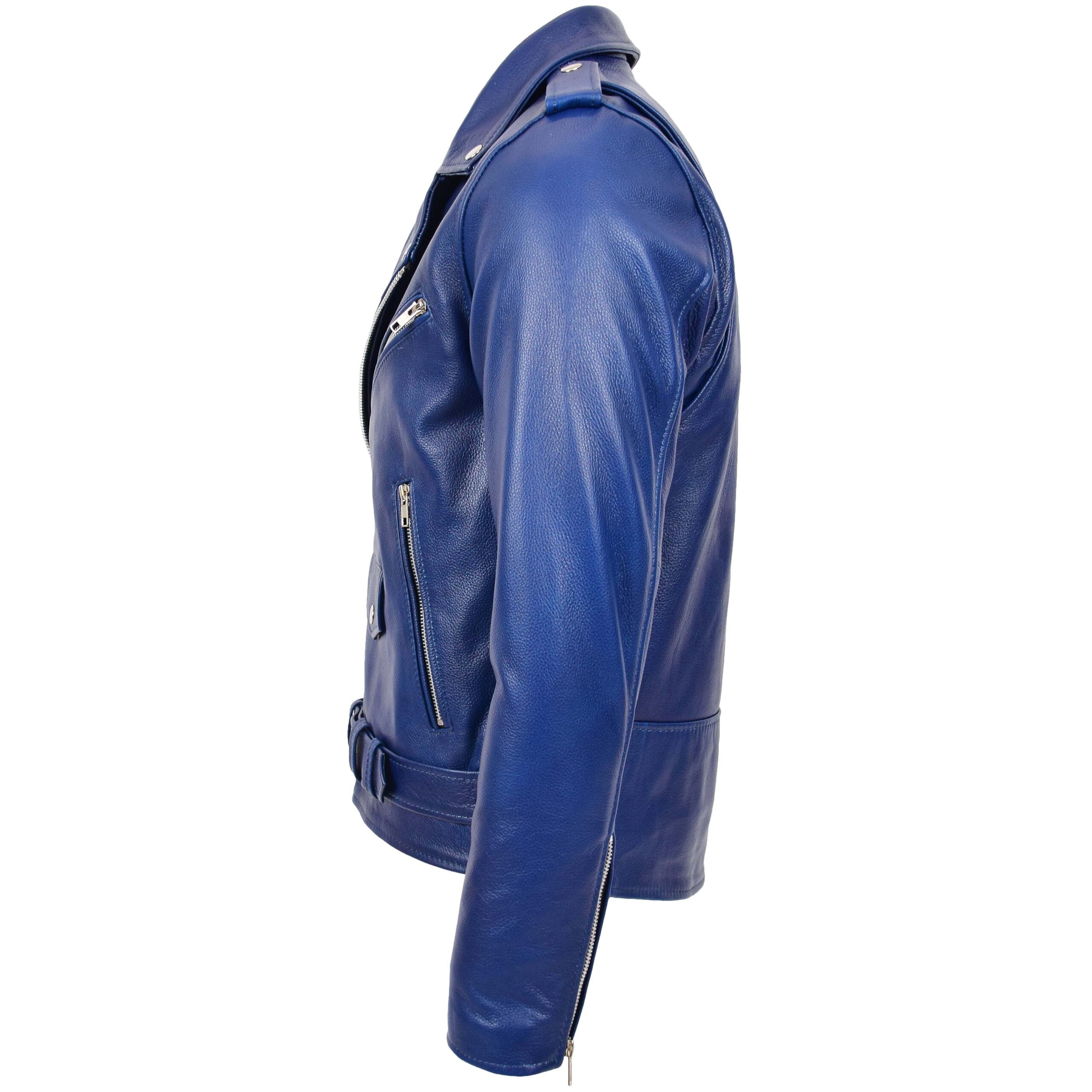 BUNERI Blouson Biker en Cuir Lourd Bleu pour Homme – Image 5