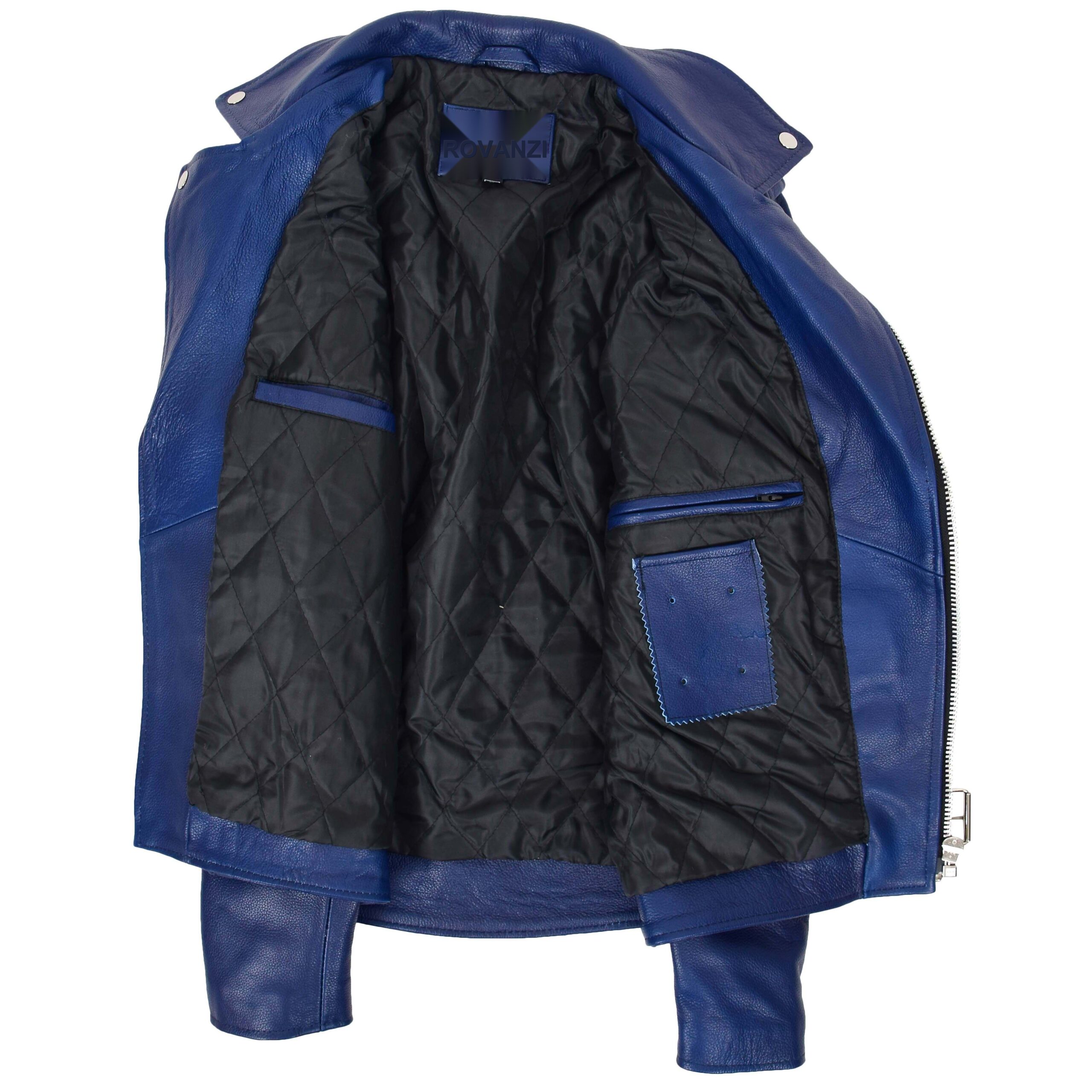 BUNERI Blouson Biker en Cuir Lourd Bleu pour Homme – Image 6