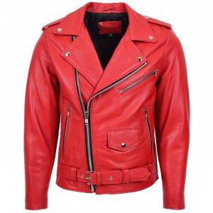 BUNERI Biker Cuir Kyle Rouge Heavy Duty Brando Homme