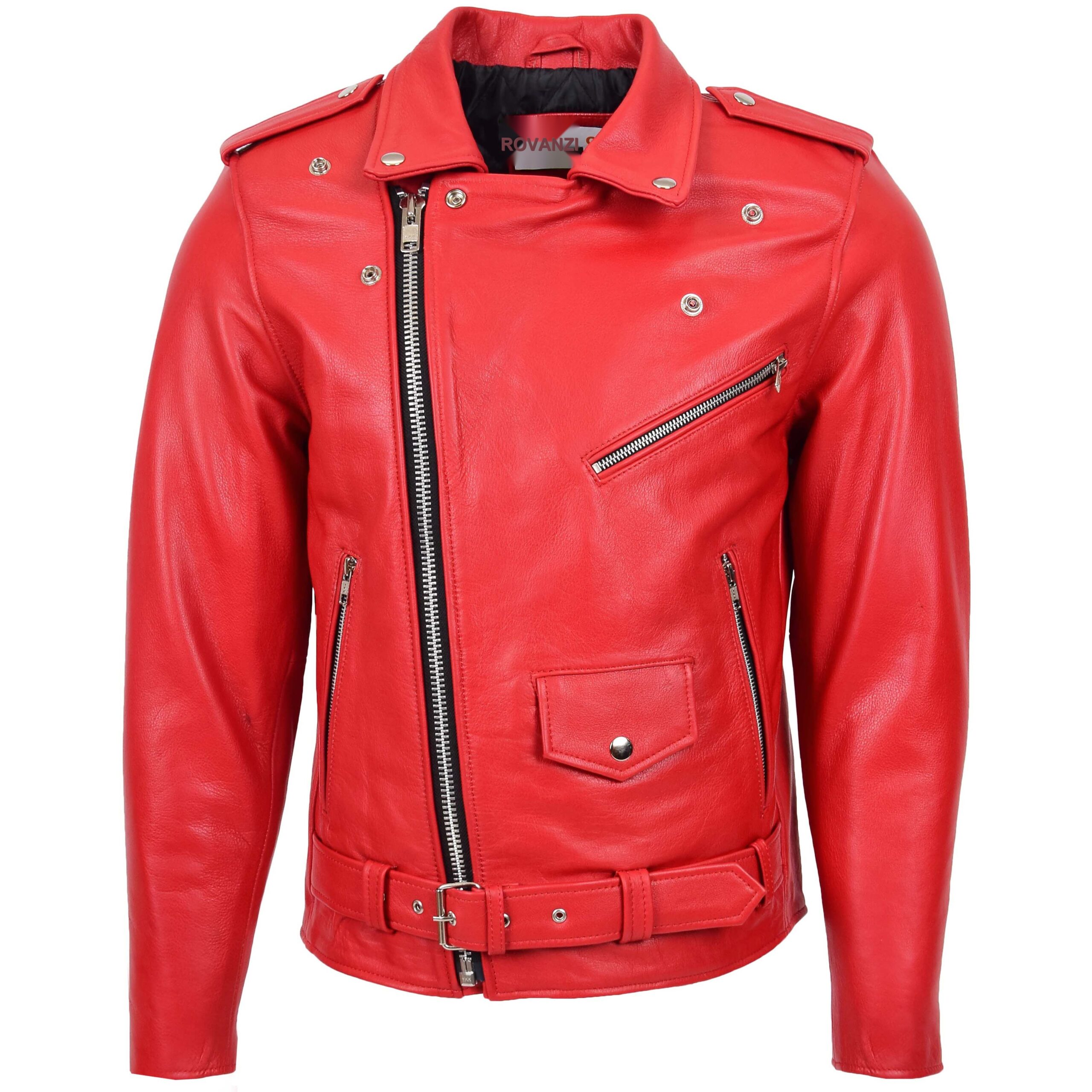 BUNERI Biker Cuir Kyle Rouge Heavy Duty Brando Homme – Image 3