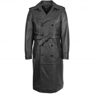 BUNERI Manteau en Cuir 3/4 Double Boutonnage Homme Noir