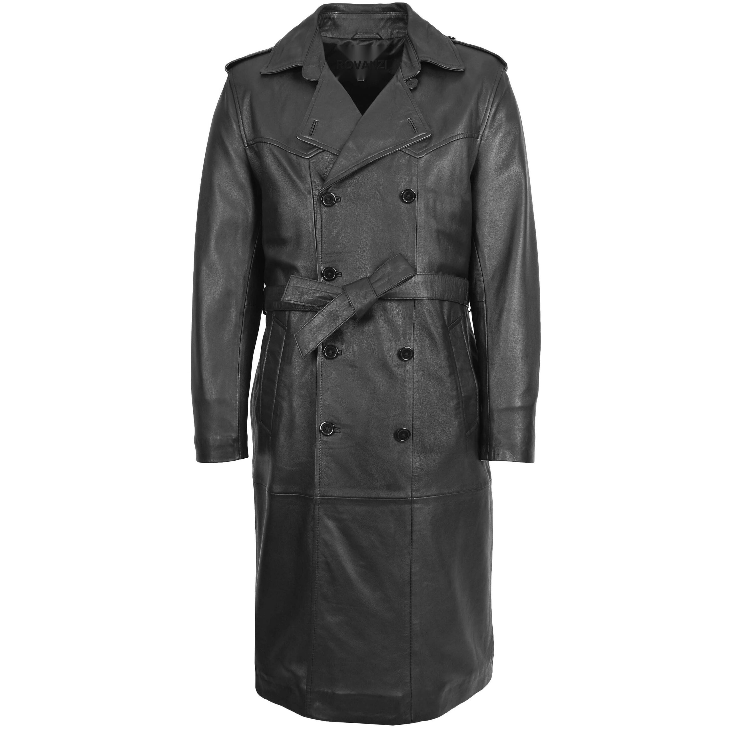 BUNERI Manteau en Cuir 3/4 Double Boutonnage Homme Noir