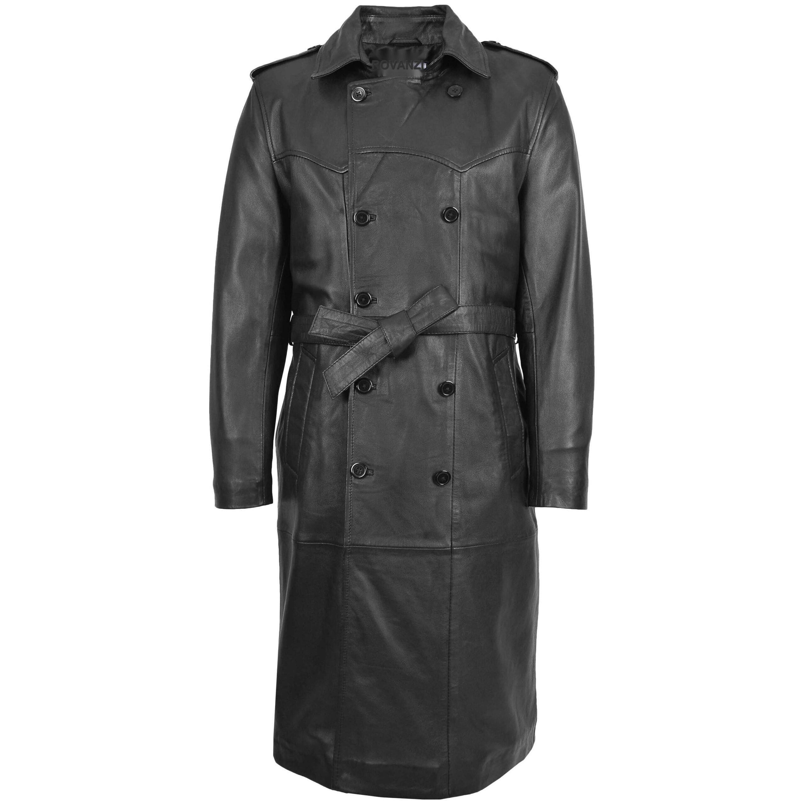BUNERI Manteau en Cuir 3/4 Double Boutonnage Homme Noir – Image 3