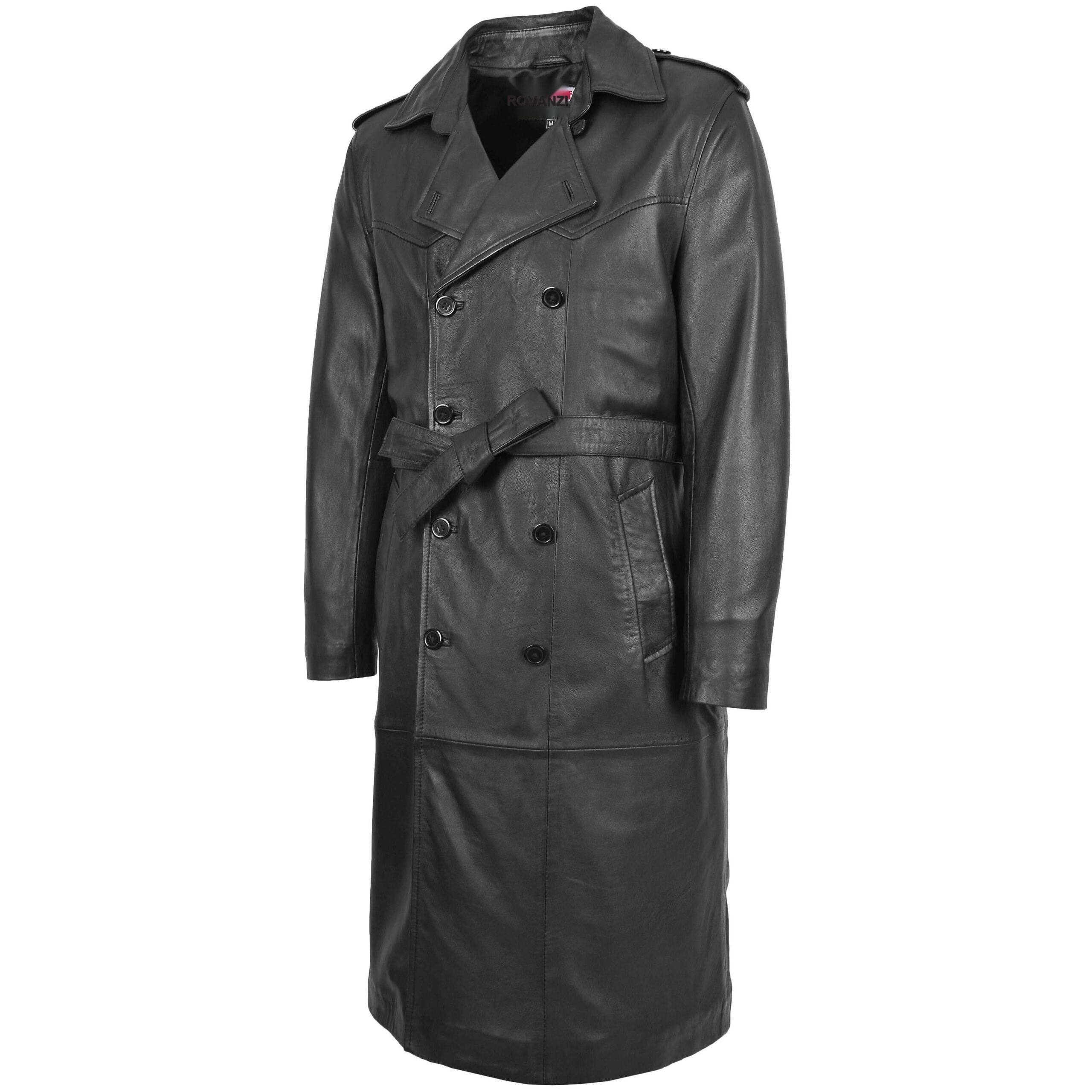 BUNERI Manteau en Cuir 3/4 Double Boutonnage Homme Noir – Image 4
