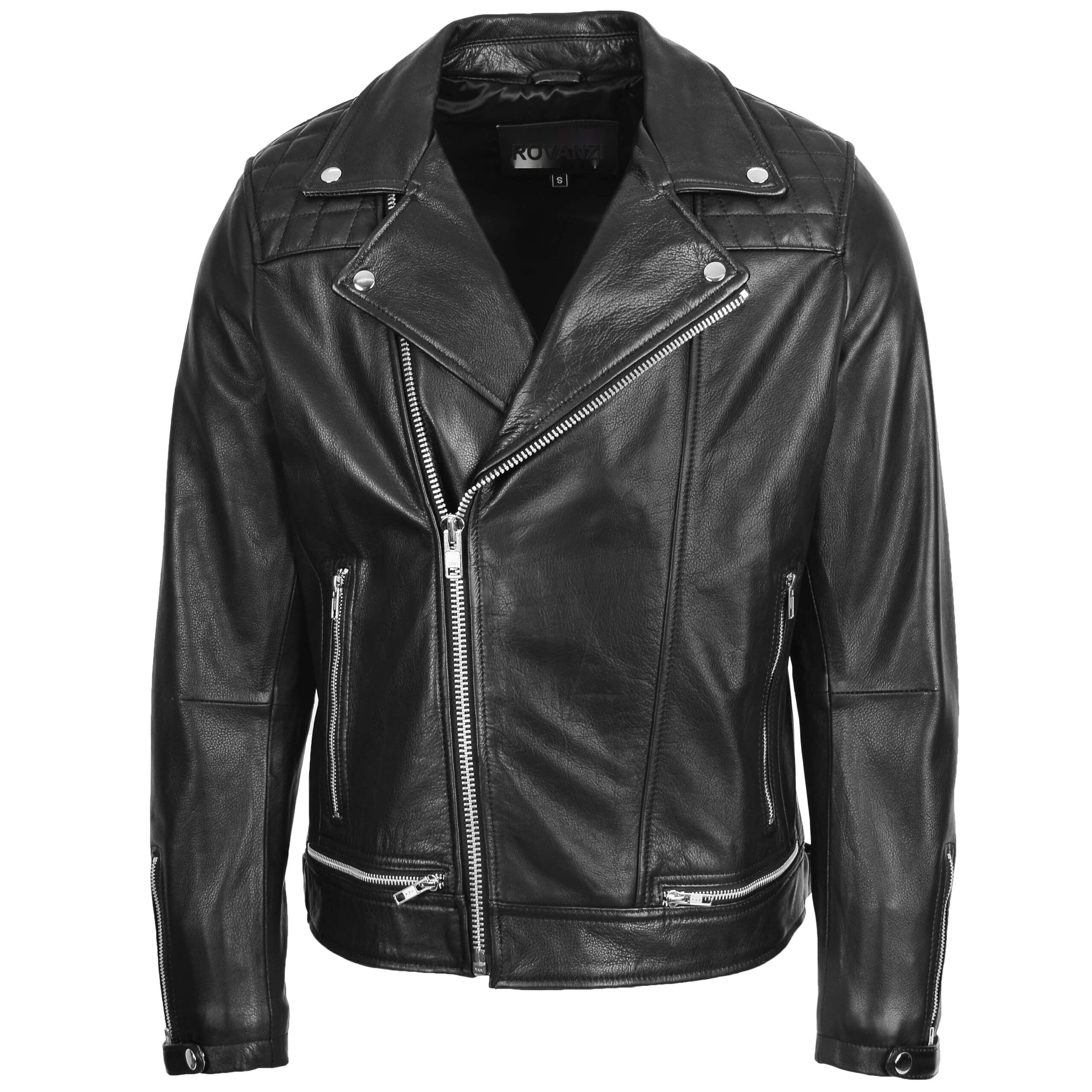 Veste Biker en Cuir Design Brando pour Homme Noir