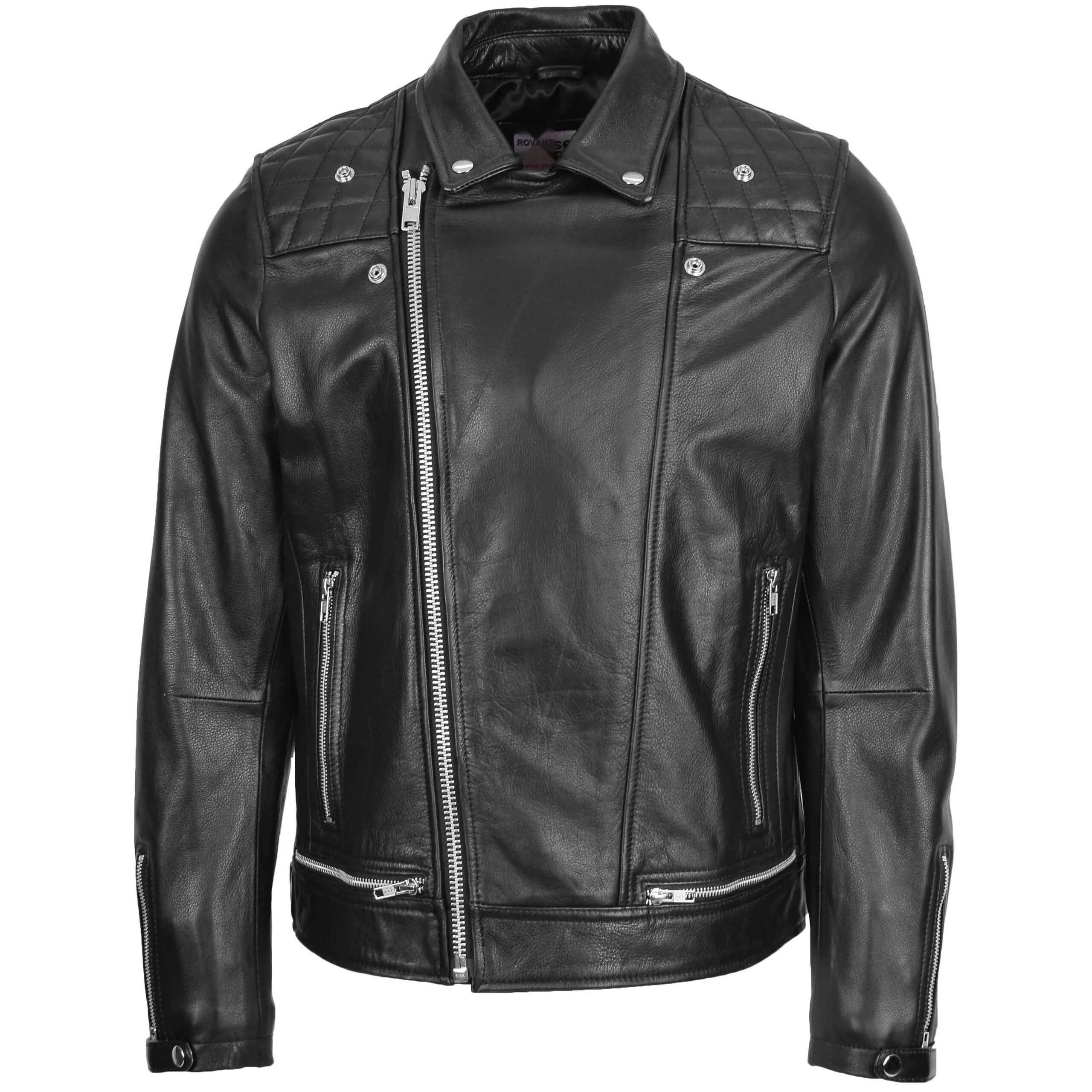 Veste Biker en Cuir Design Brando pour Homme Noir (3)