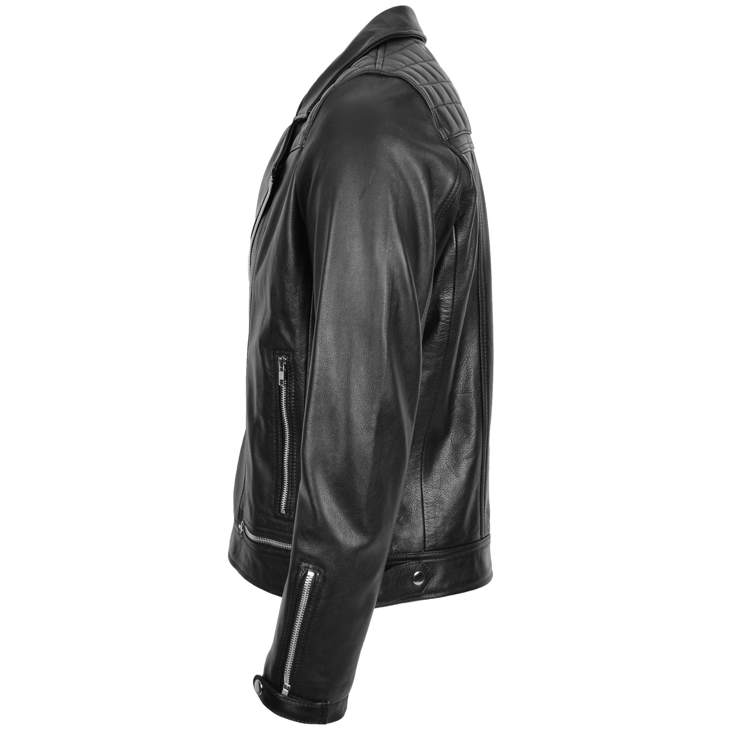 Veste Biker en Cuir Design Brando pour Homme Noir (5)