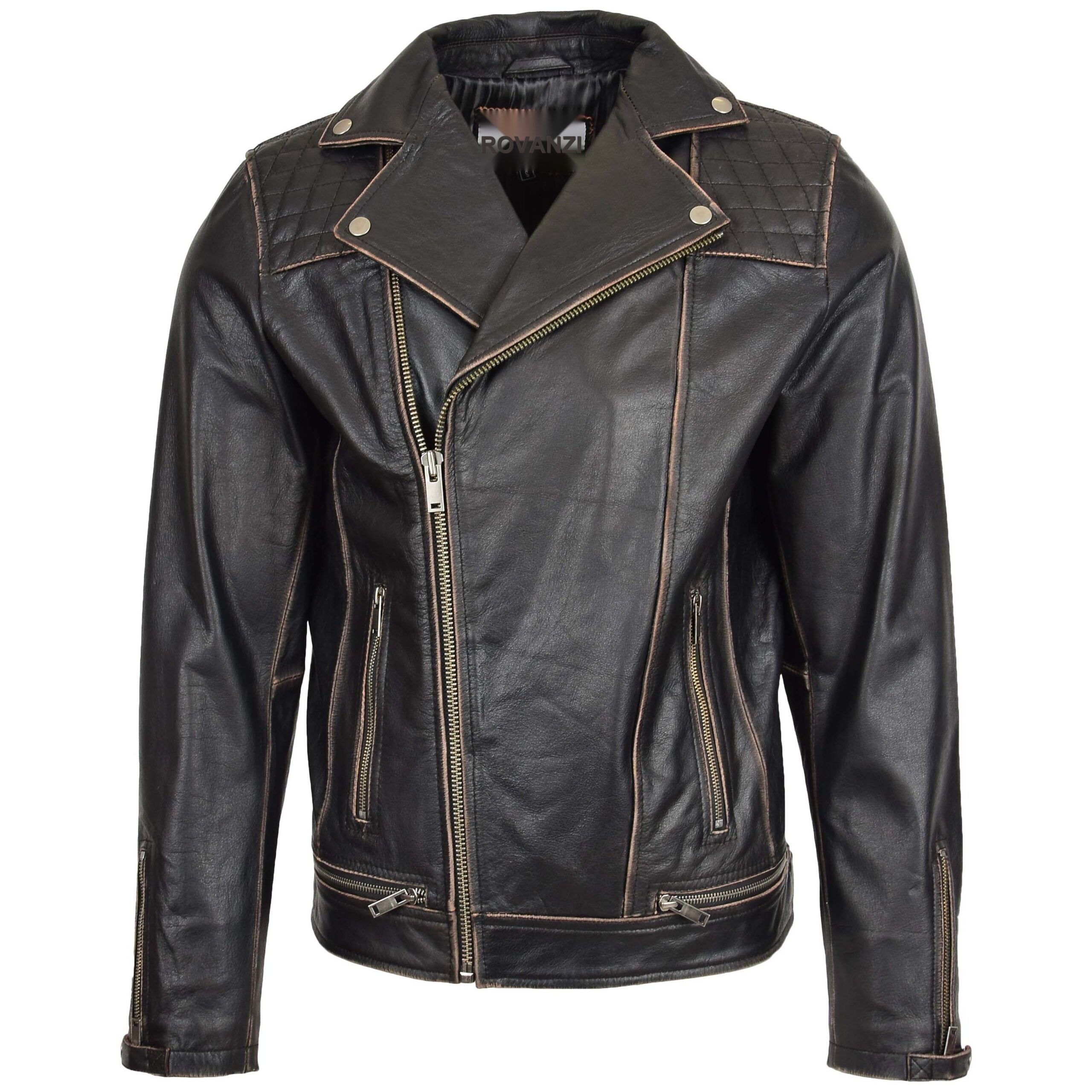 BUNERI Veste Biker en Cuir Design Brando pour Homme Noir Vintage