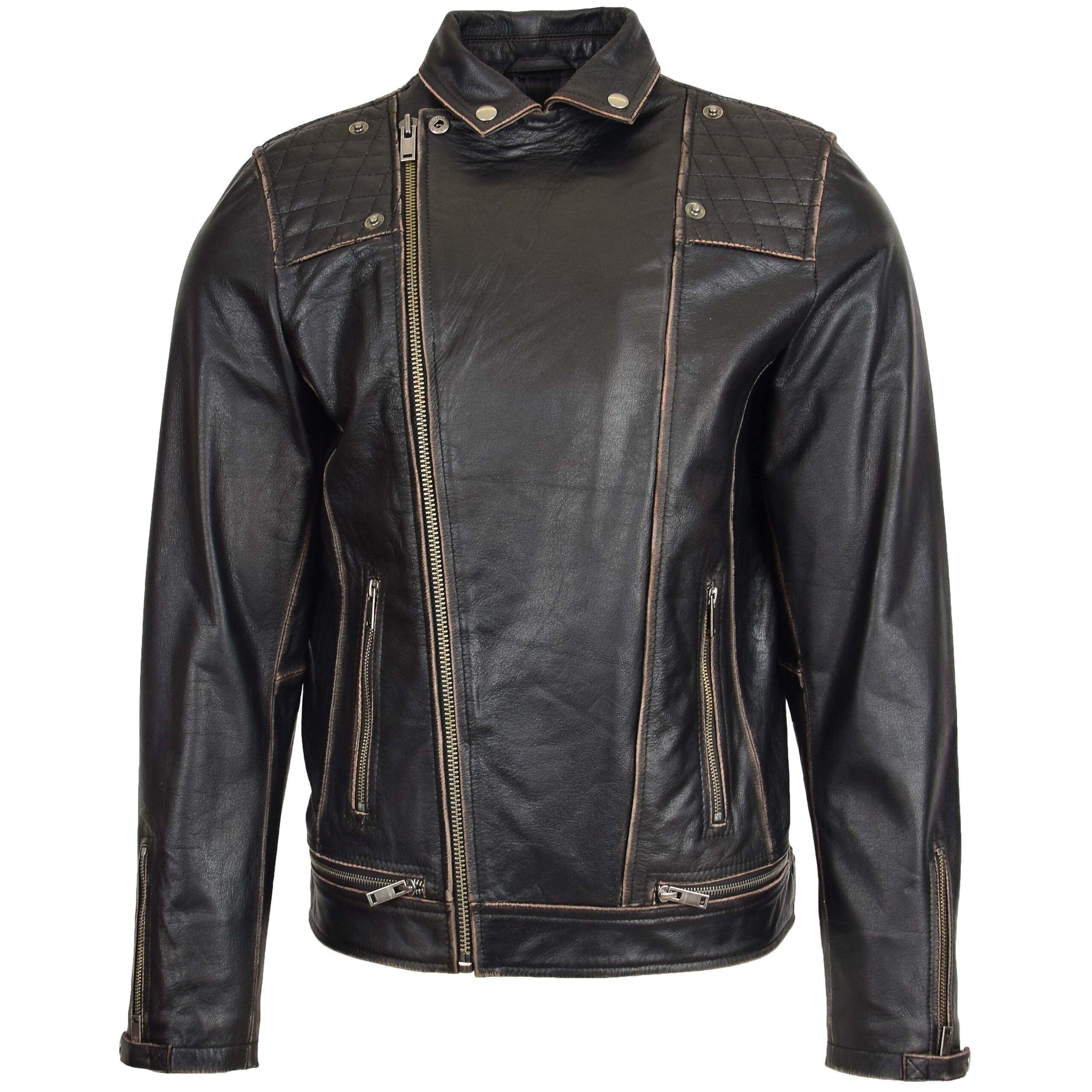 BUNERI Veste Biker en Cuir Design Brando pour Homme Noir Vintage – Image 3
