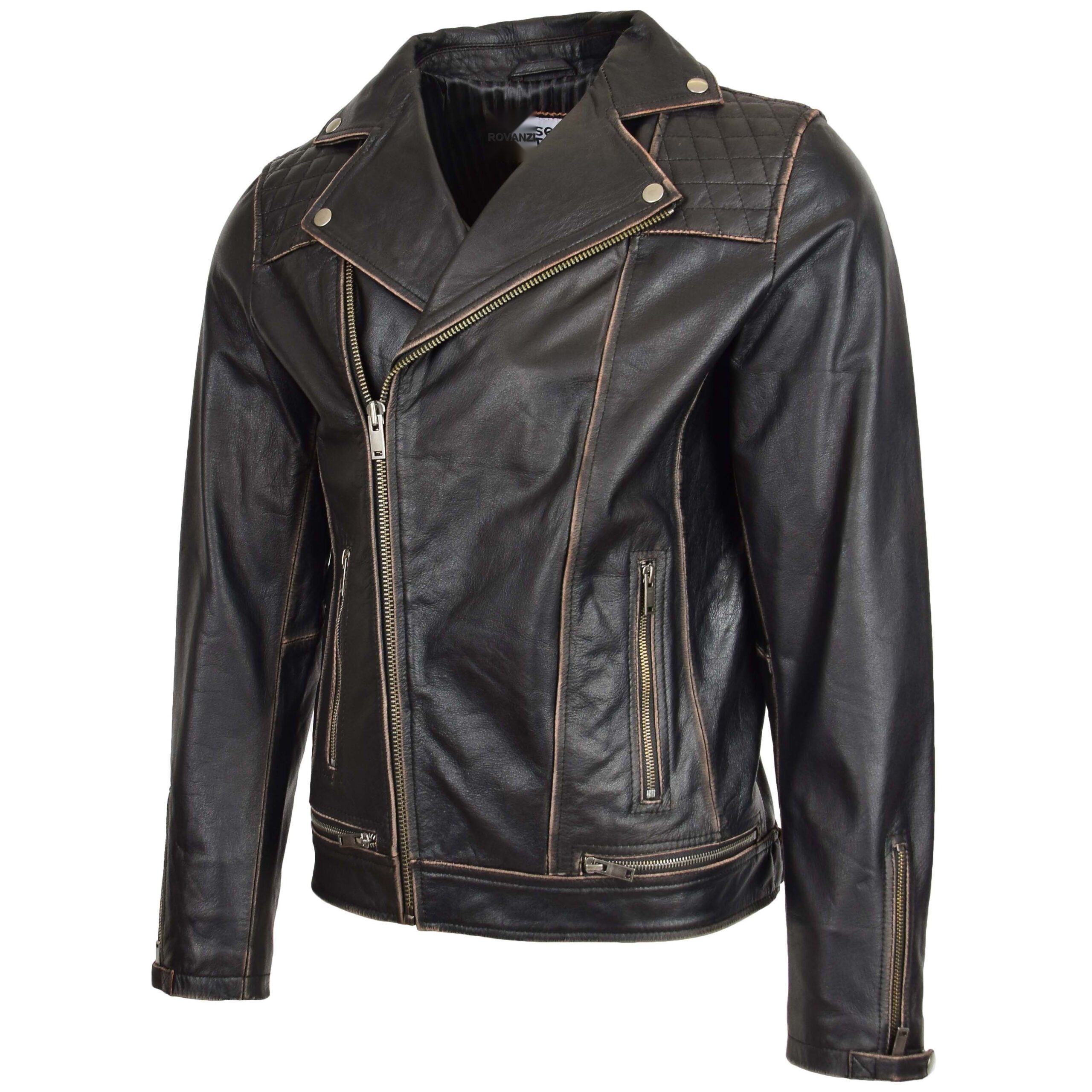 BUNERI Veste Biker en Cuir Design Brando pour Homme Noir Vintage – Image 4